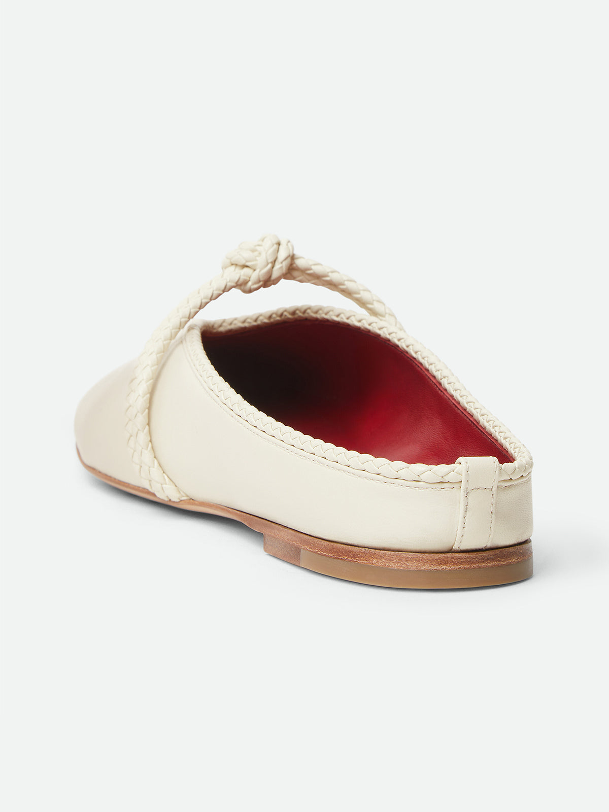 Cream Round-Toe Middle Strap Backless Slip-On Flats