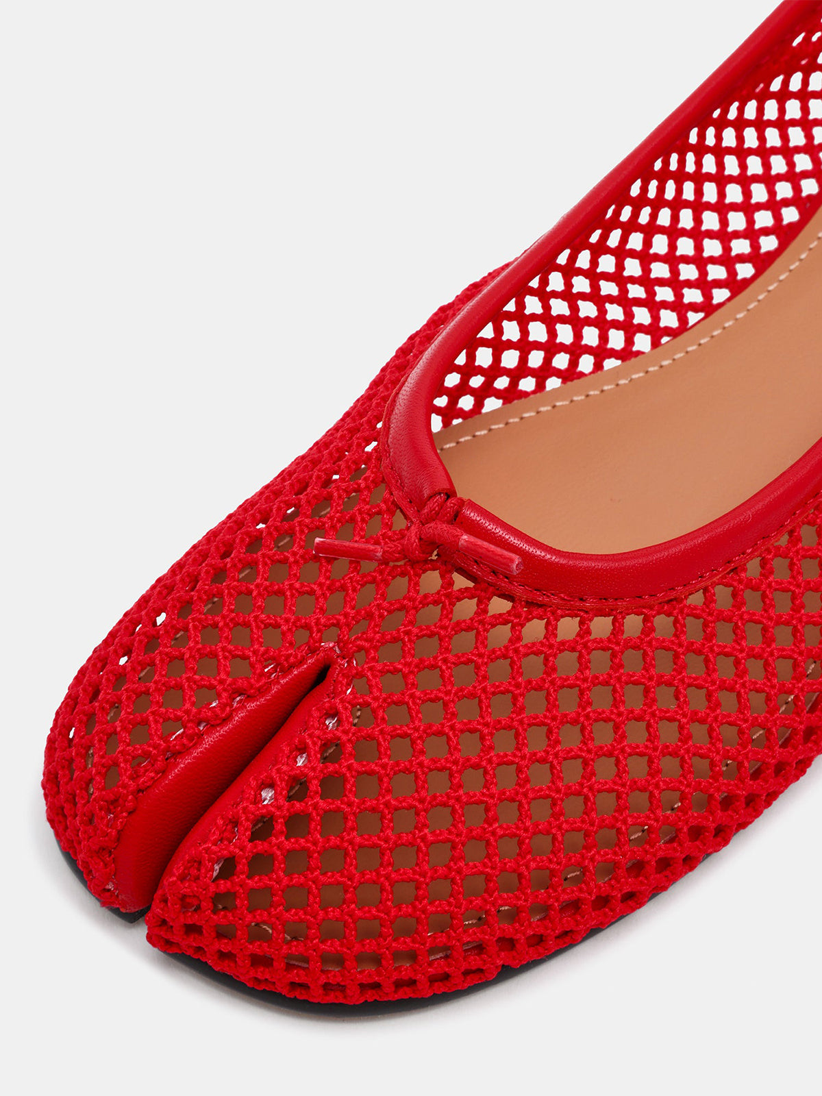Red Mesh Split-Toe Slip-On Ballet Flats