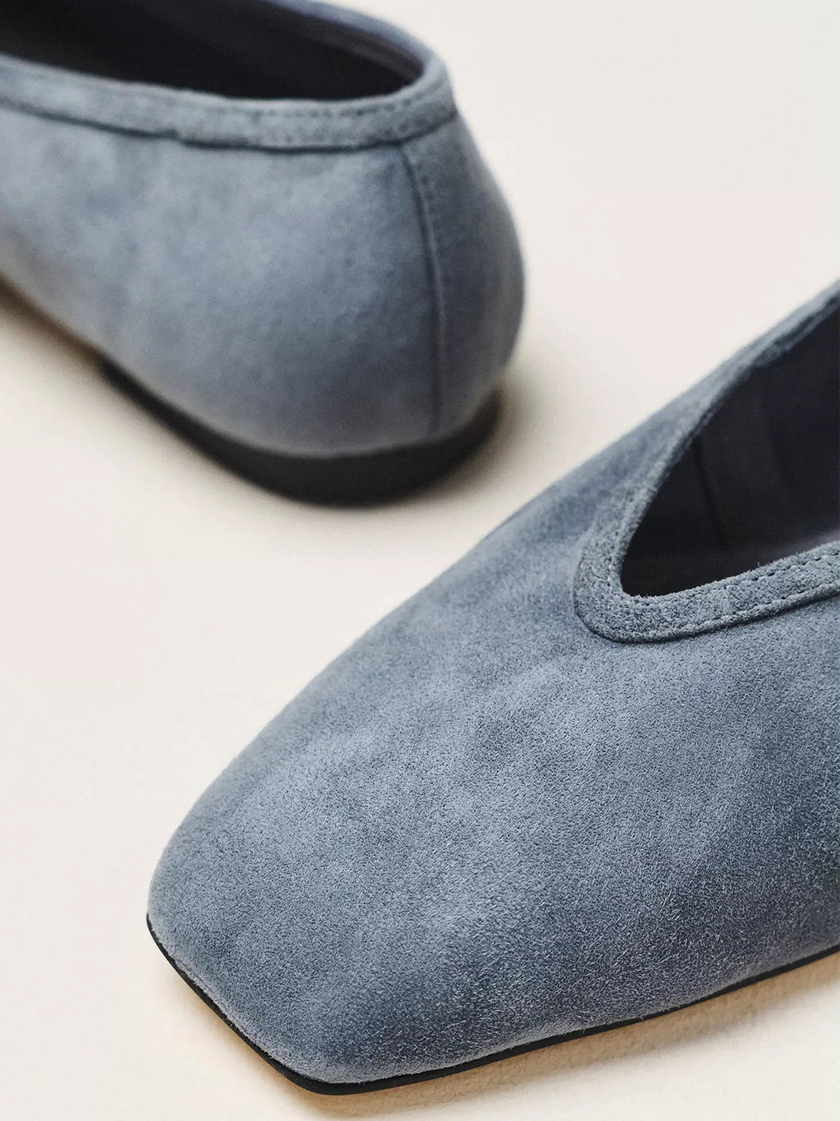 Teal Faux Suede Square-Toe Simple Slip-On Ballet Flats
