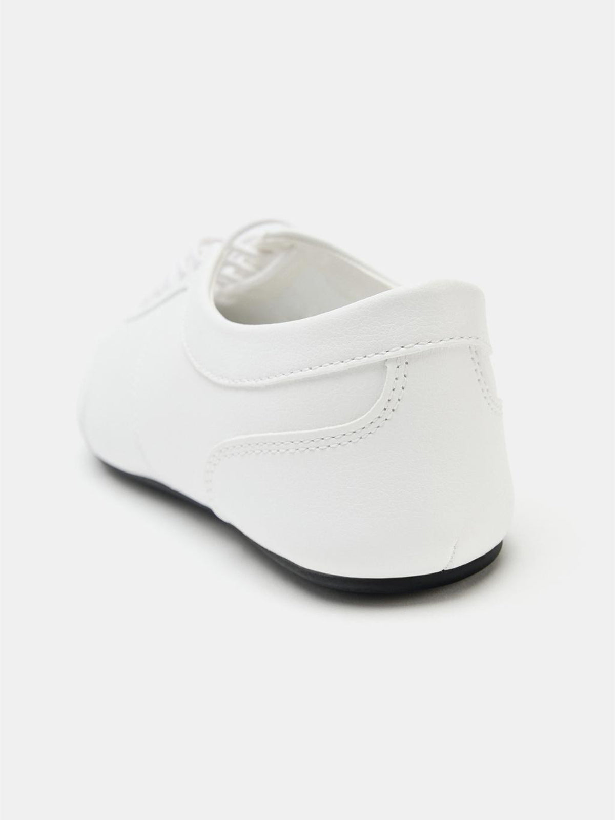 White Vegan Leather Round-Toe Chic Lace-Up Sporty Flats