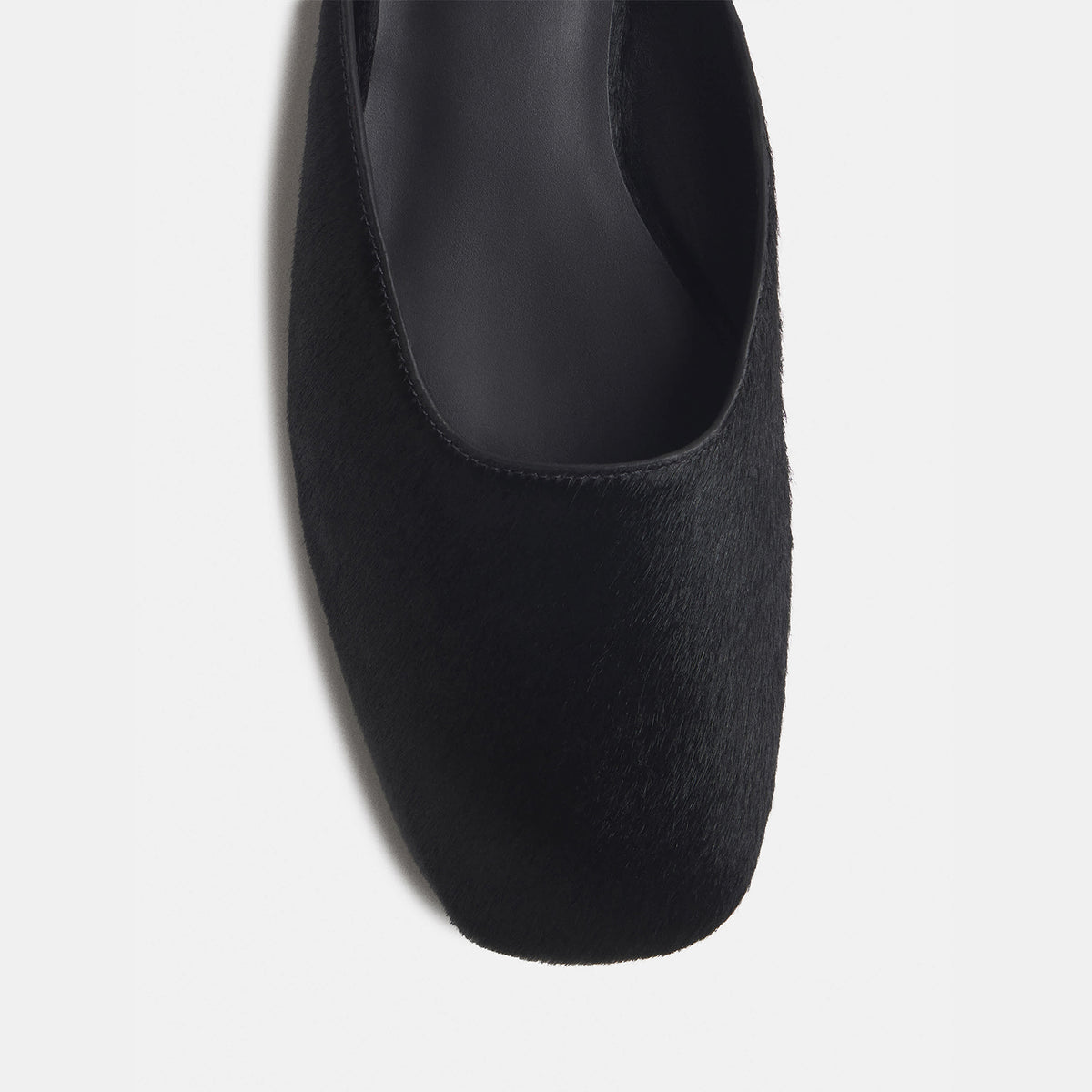Slip-On Square-Toe Backless Mules Flats - Black Pony Hair Vegan Leather