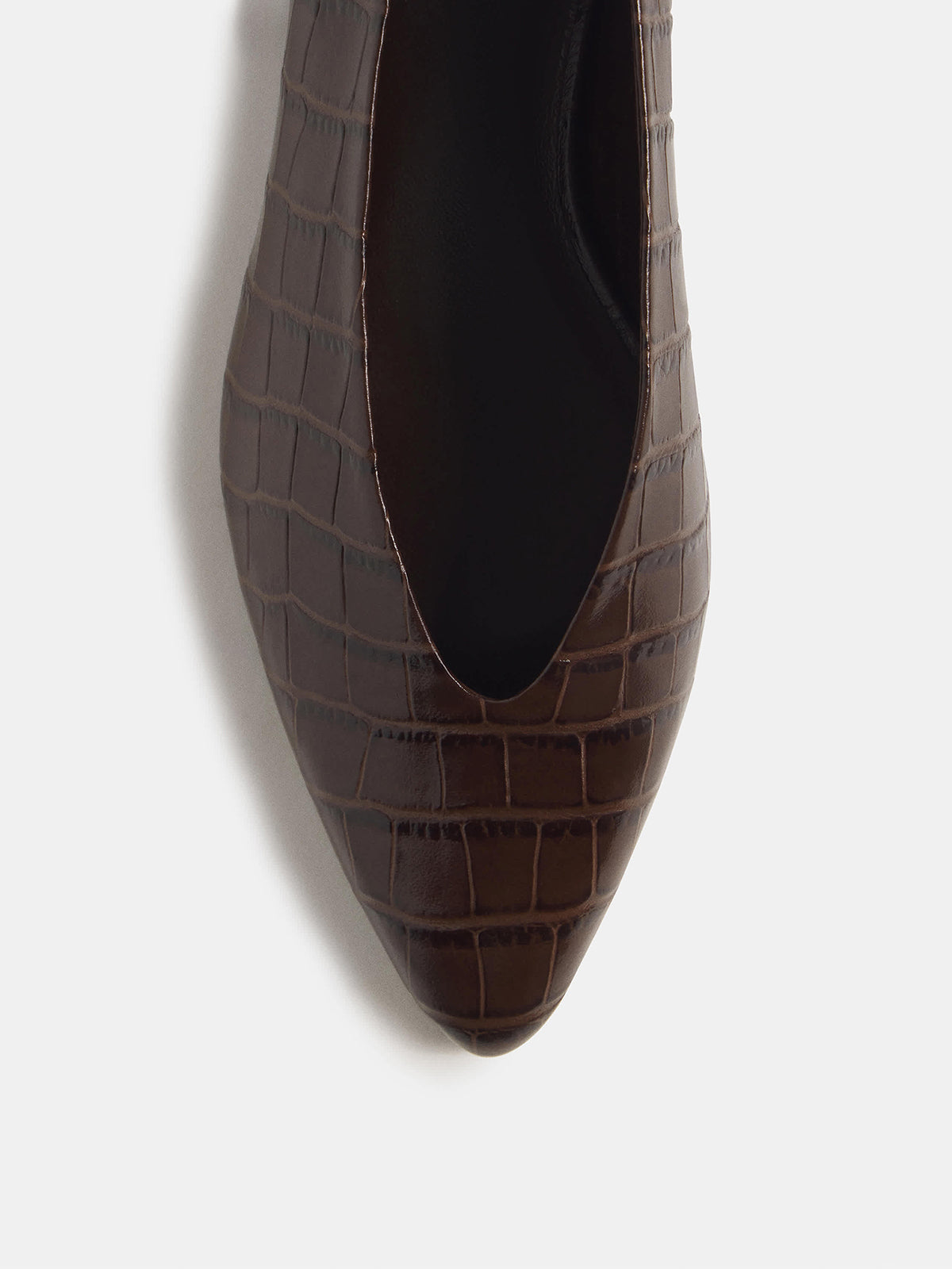 Chocolate Crocodile Pattern Pointed-Toe Slip-On Simple Ballet Flats