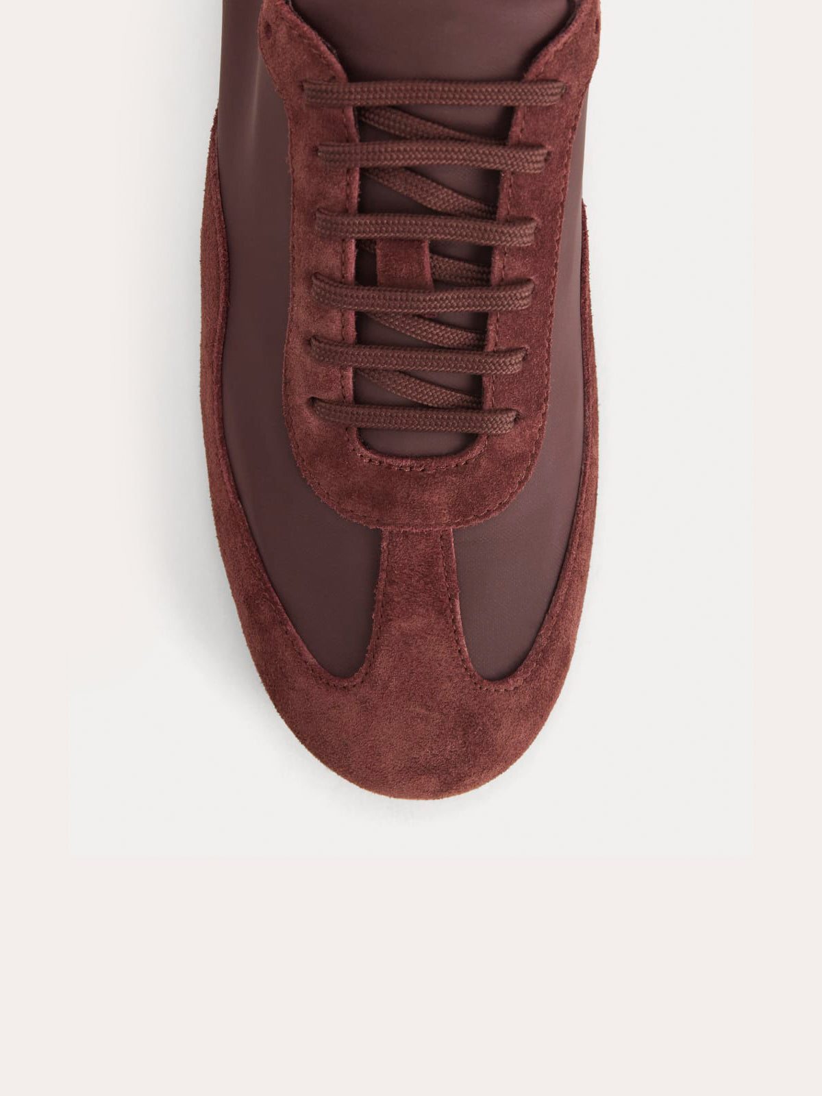 Burgundy Faux Suede And Cloth Round-Toe Lace-Up Ballet Sneakers
