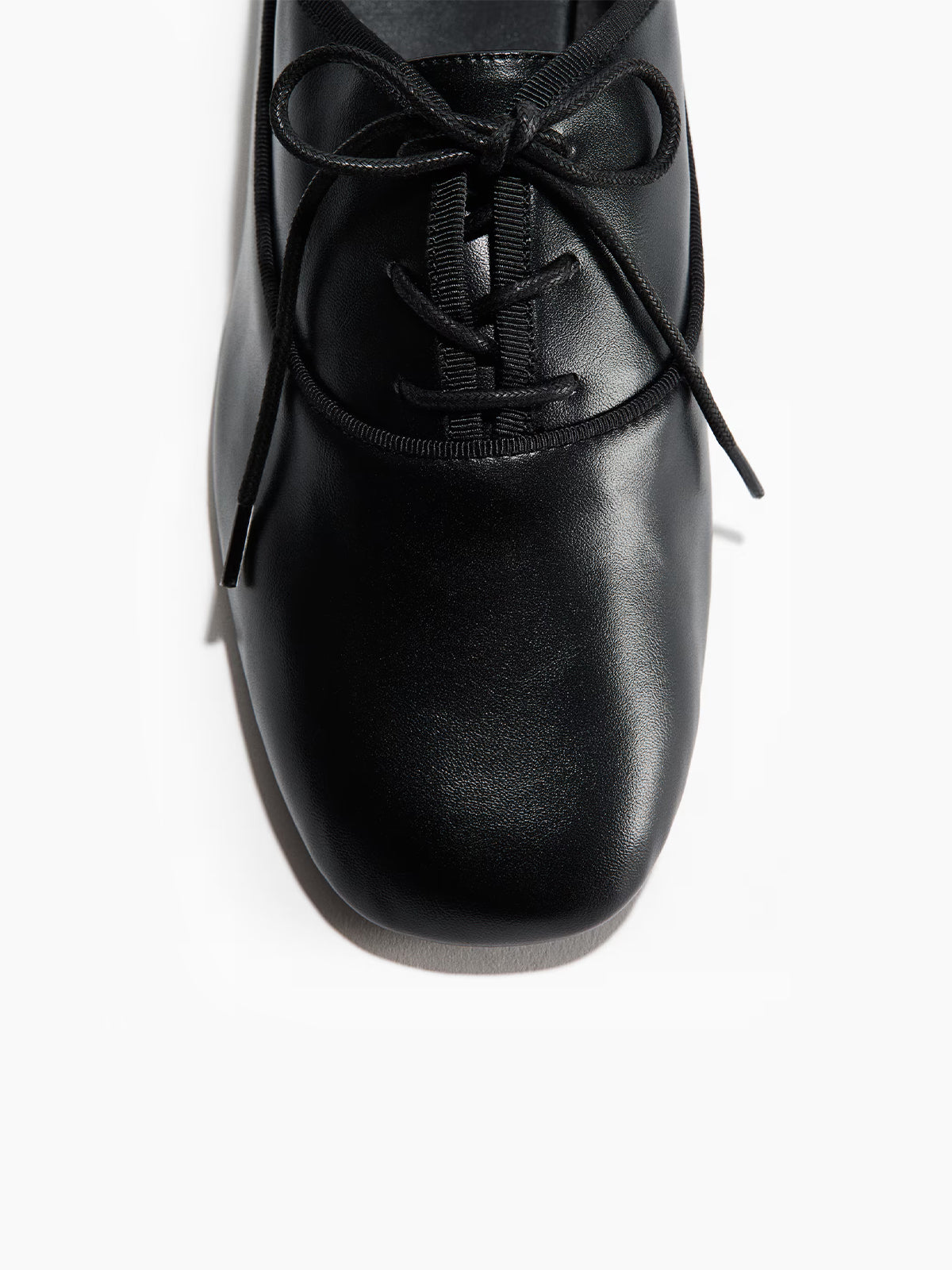 Black Square-Toe Chic Lace-Up Slip-On Ballet Flats