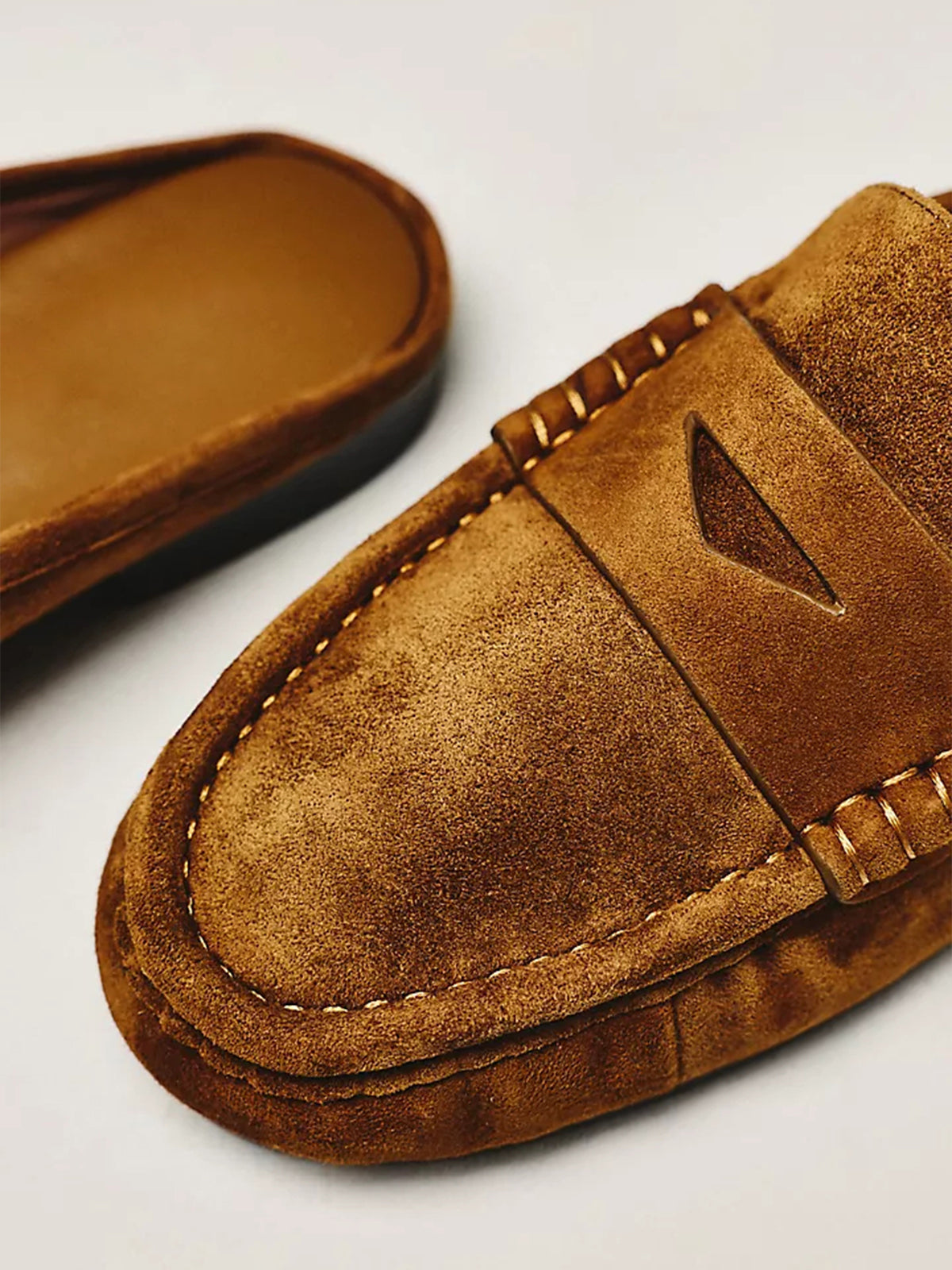 Caramel Round-Toe Simple Backless Loafer Mules Flats