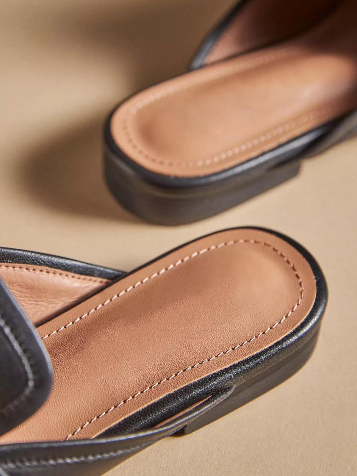 Black Vegan Leather Square-Toe Slip-On Backless Loafers Flats