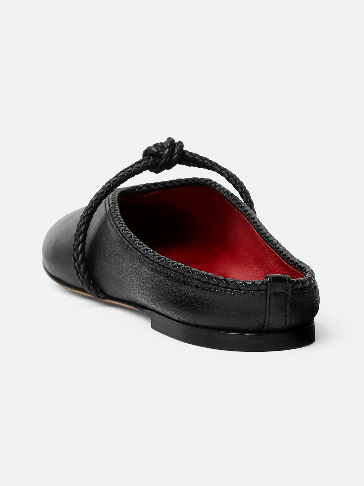 Black Round-Toe Middle Strap Backless Slip-On Flats