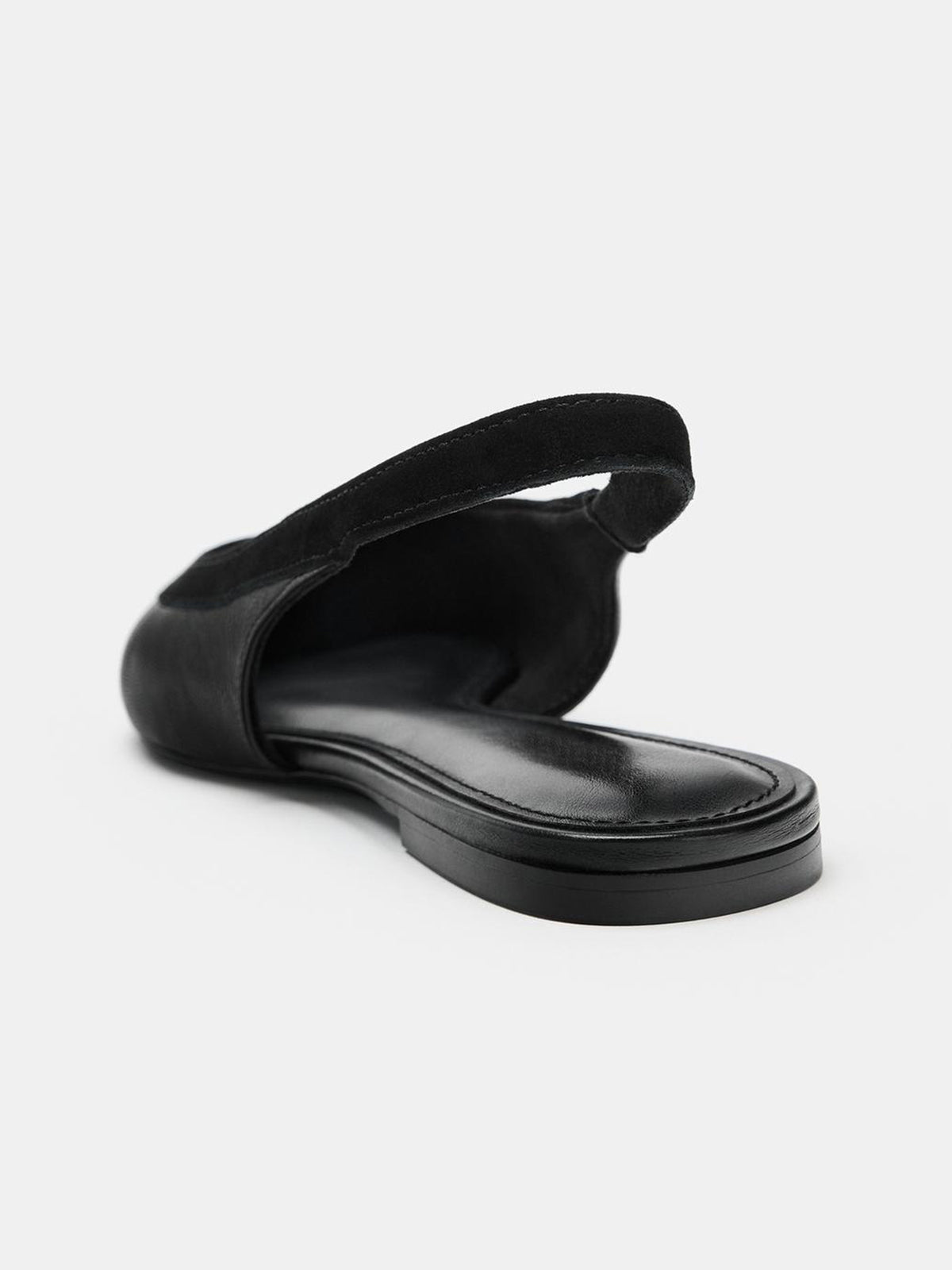 Black Vegan Leather And Faux Suede Pointed-Toe Chic Slingback Flats