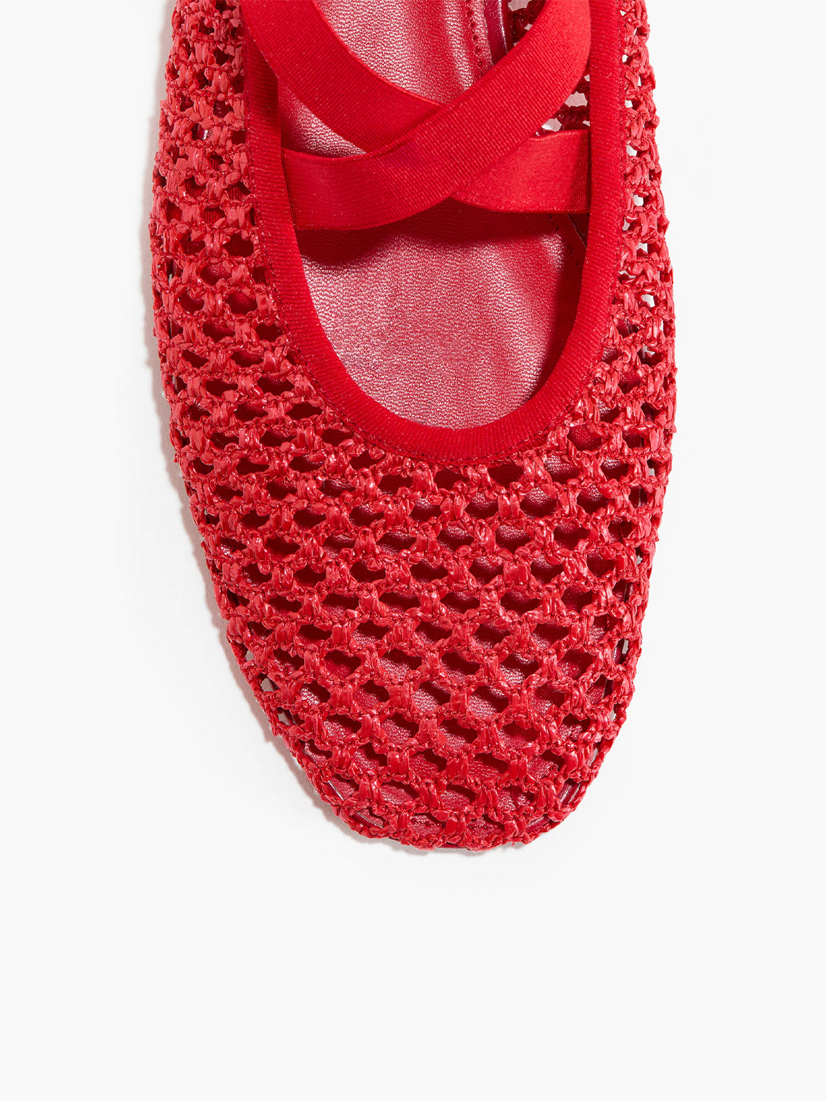 Red Grass Woven Square-Toe Middle Crossed Straps Ballet Flats