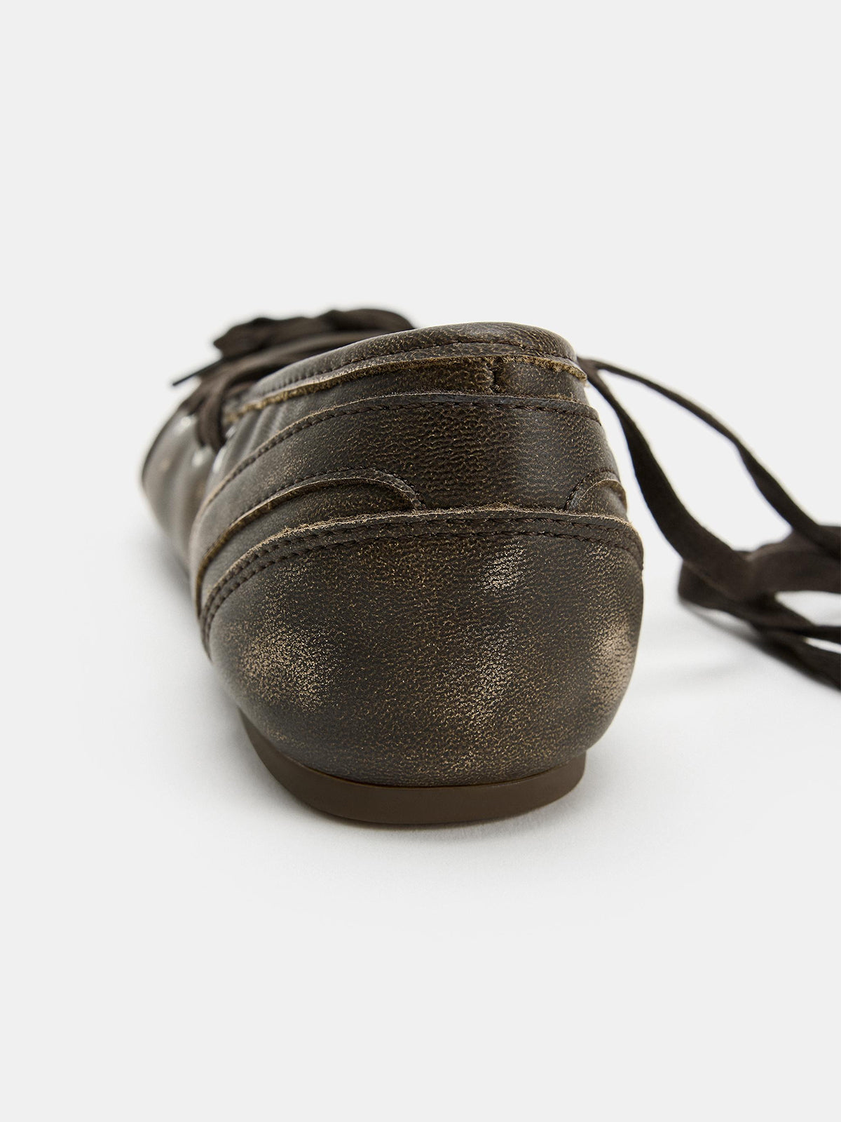Brown Round-Toe Front Bow And Lace-Up Sporty Ballet Flats