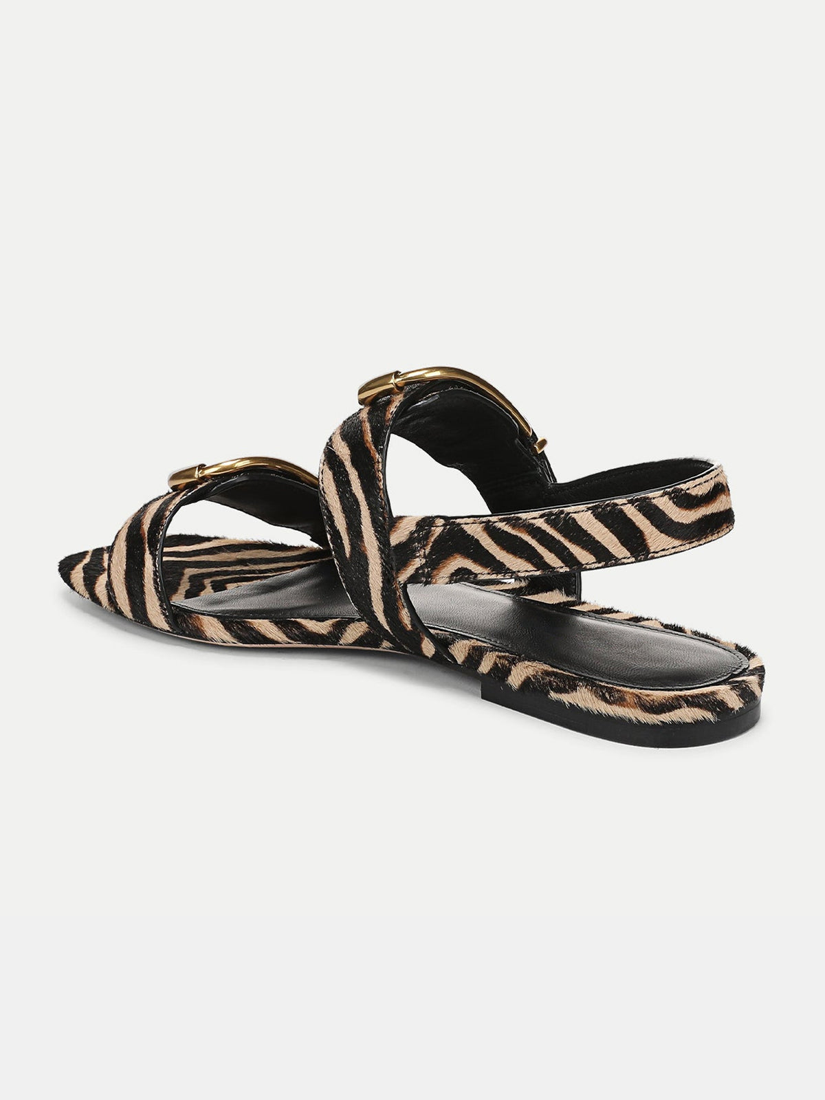 Zebra Pattern Square-Toe Double Buckle Straps Sandal Flats