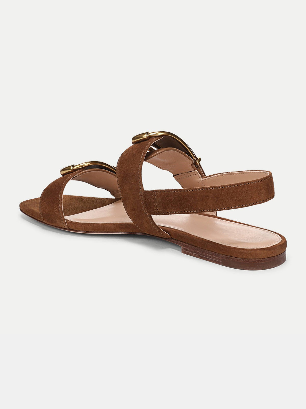 Brown Faux Suede Square-Toe Double Buckle Straps Sandal Flats