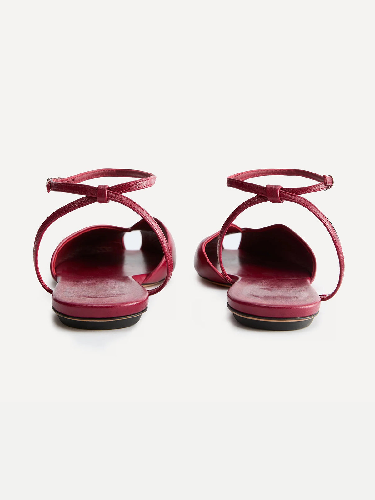 Red Peep Round-Toe Slip-On Back And Ankle Strap Flats