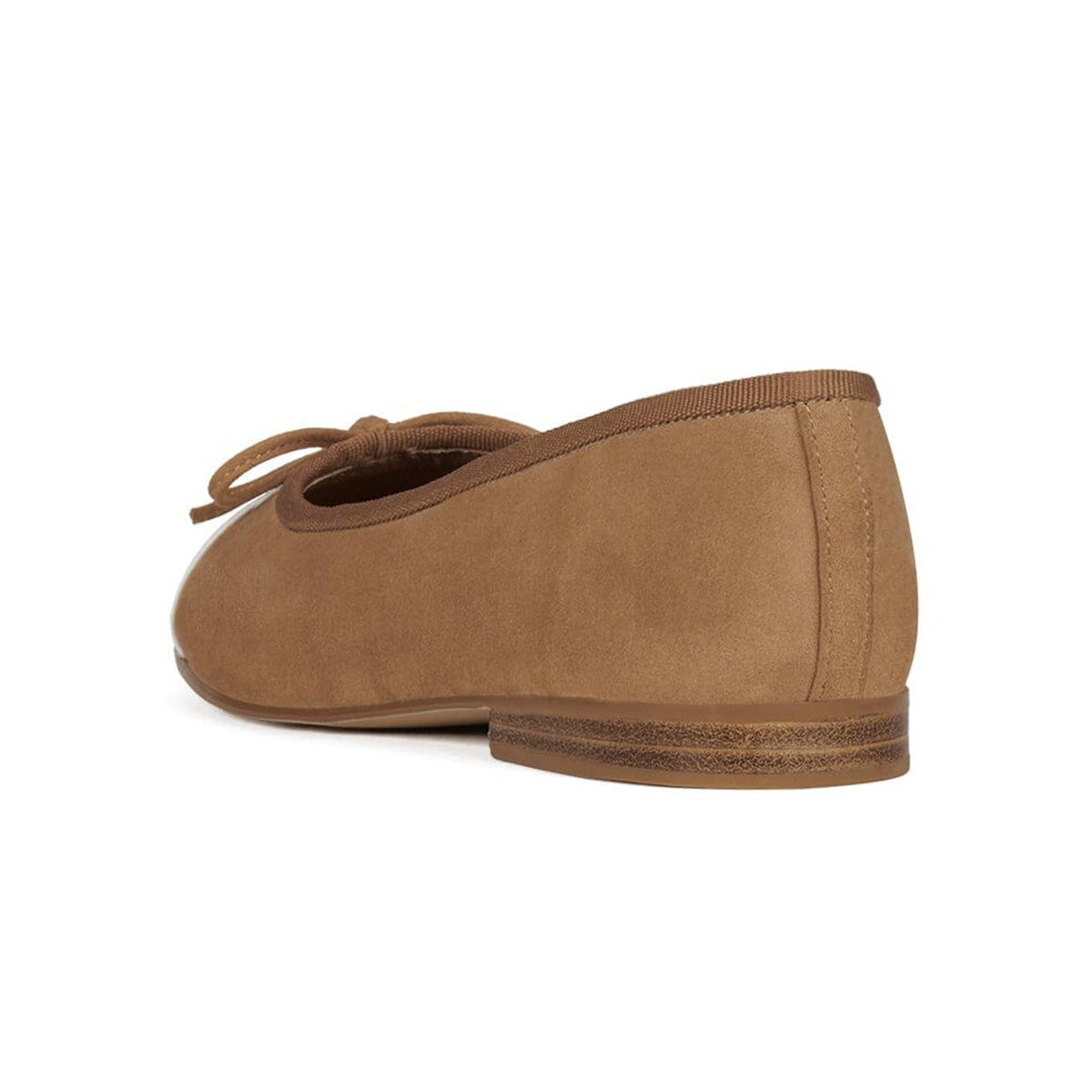 Tan Faux Suede And Patent White Round-Toe Front Bow Ballet Flats