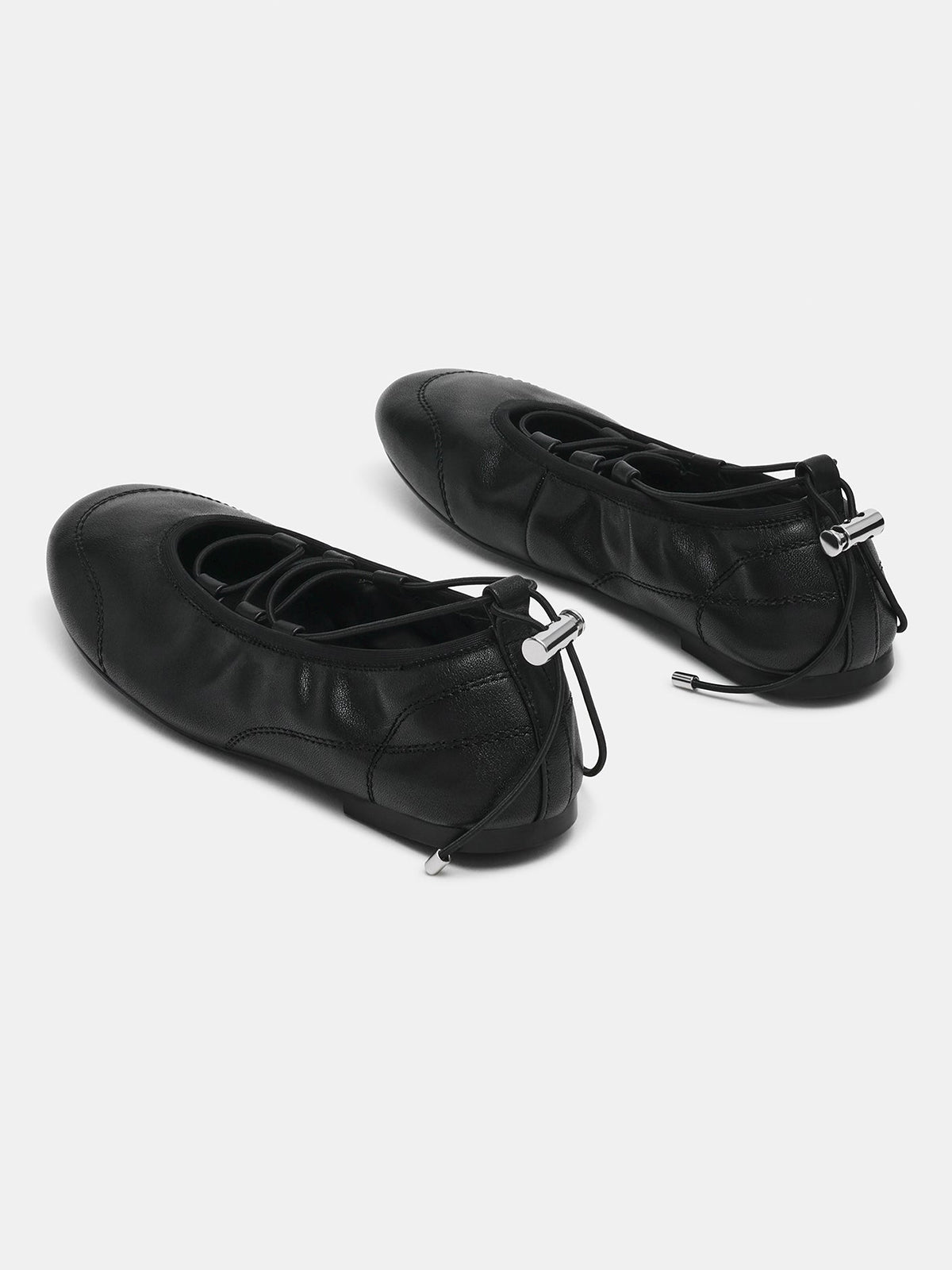 Black Round-Toe Elastic Adjustable Closure Ballet Sneakers