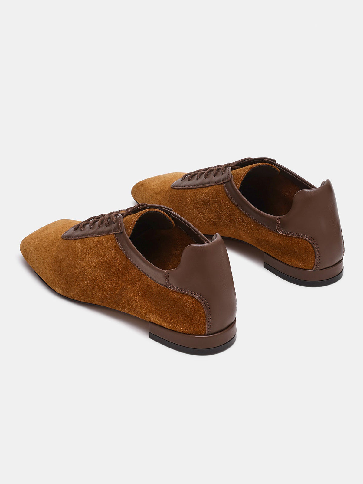 Tan Square-Toe Simple Lace-Up Chic Flats