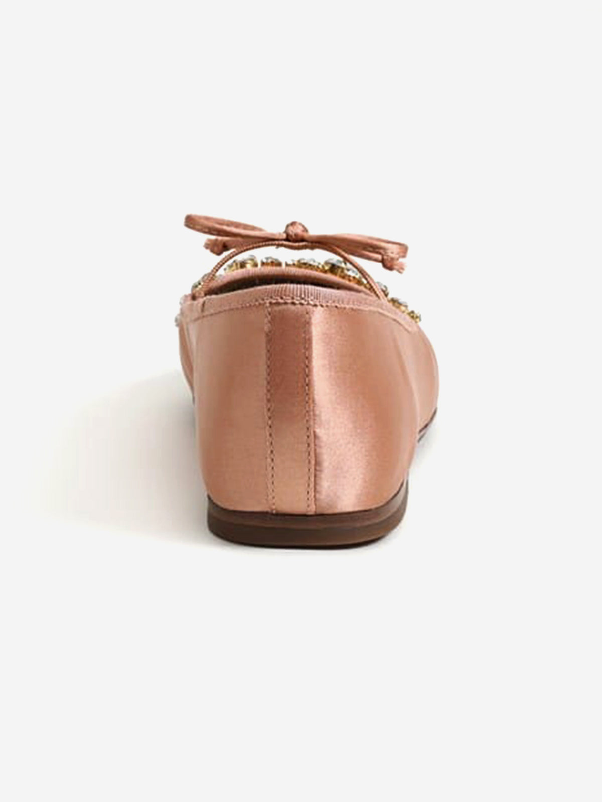 Blush Satin Square-Toe Front Crystals And Mary Jane Ballet Flats