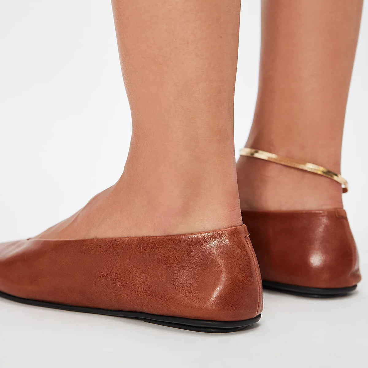 Vegan Leather Square-Toe Slip-On Ballet Flats - Dark Tan