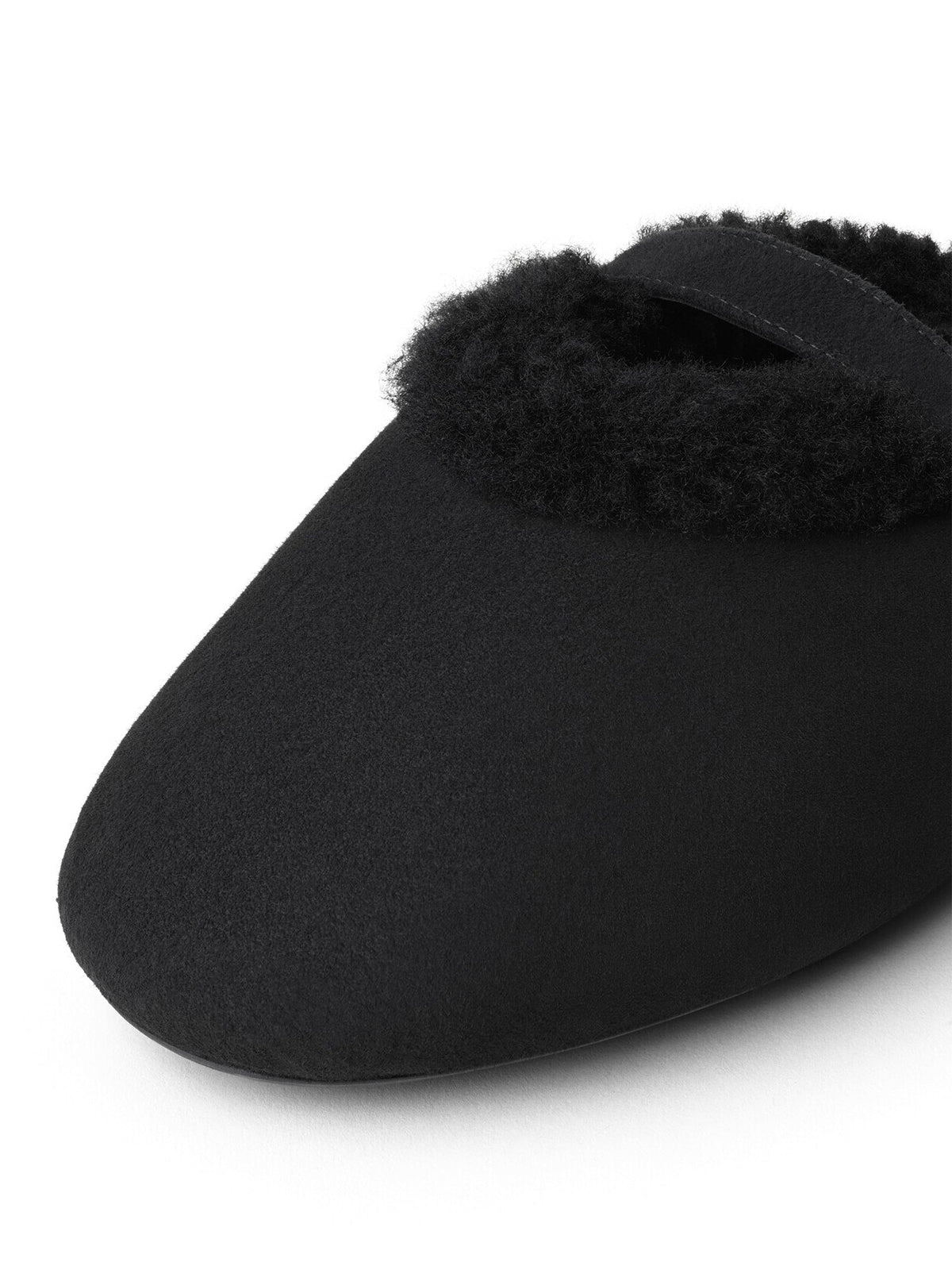 Black Faux Suede And Plush Square-Toe Mary Jane Slip-On Backless Flats
