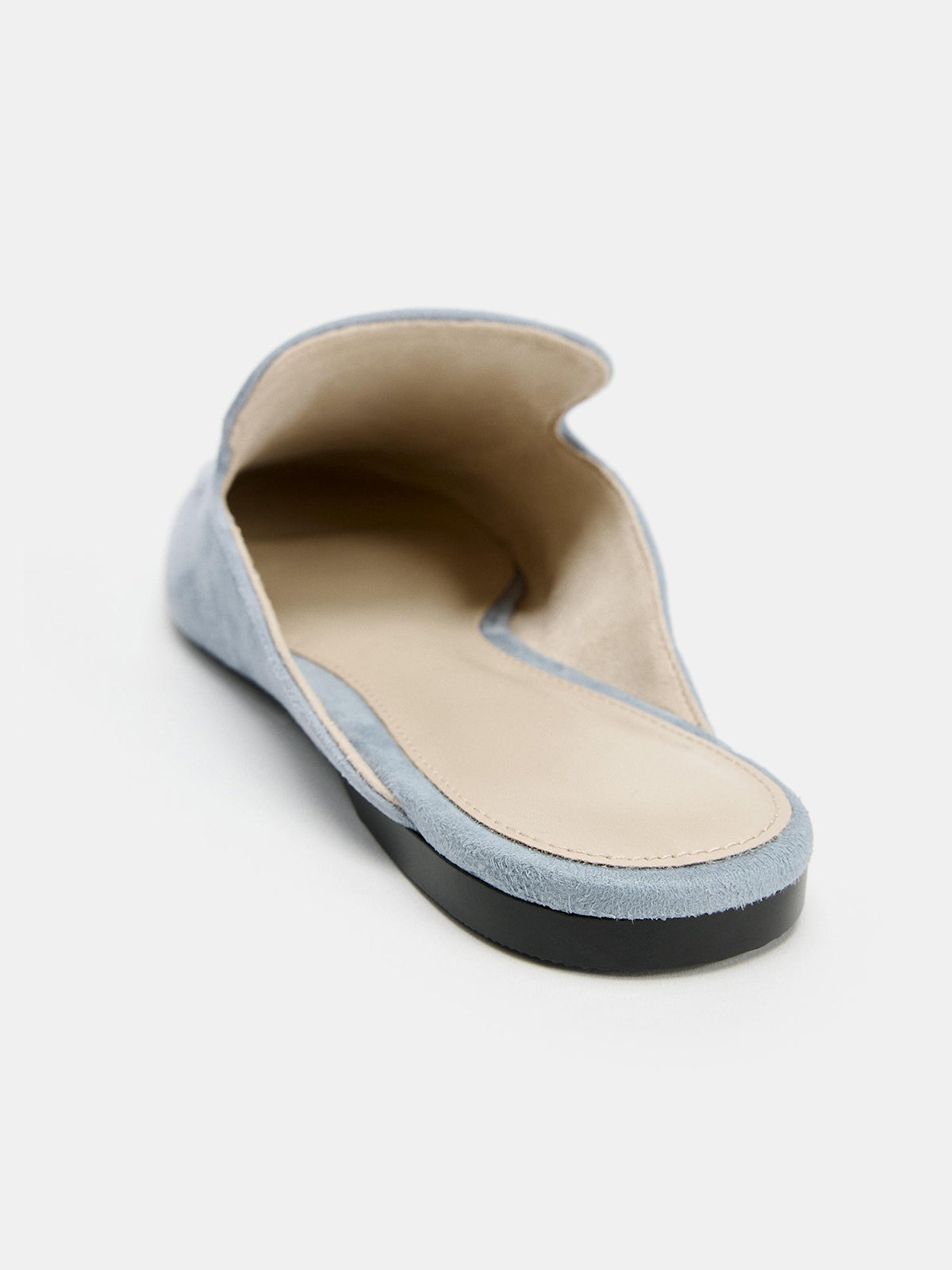 Blue Faux Suede Round-Toe Backless Mules Loafers Flats