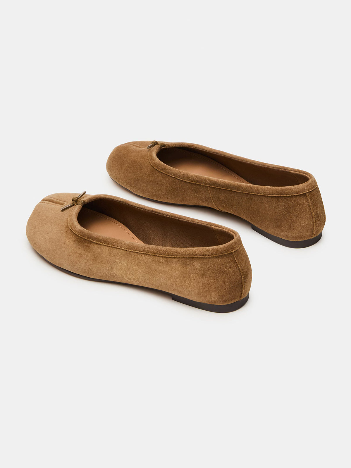 Brown Faux Suede Split-Toe Slip-On Ballet Flats