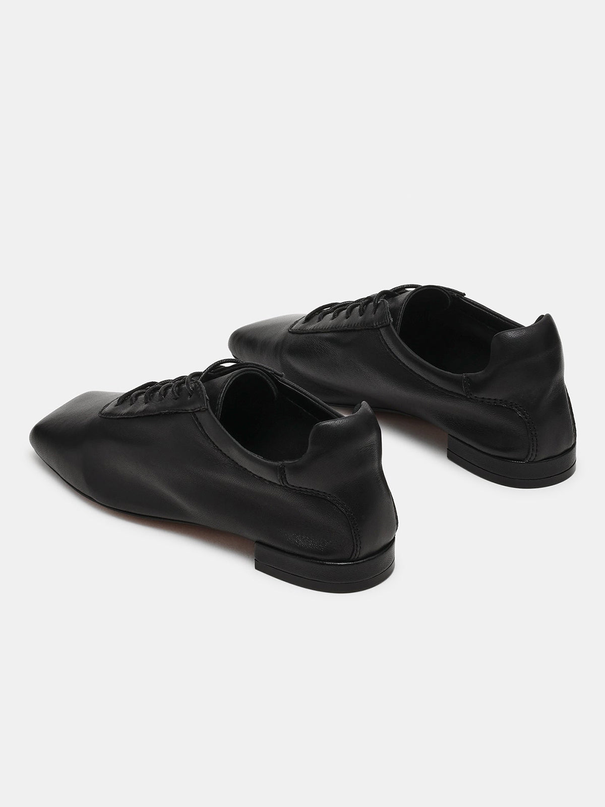 Black Square-Toe Simple Lace-Up Chic Flats