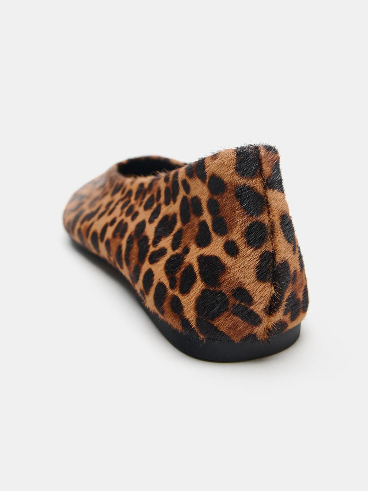 Leopard Pattern Pony Hair Vegan Leather Square-Toe Slip-On Ballet Flats