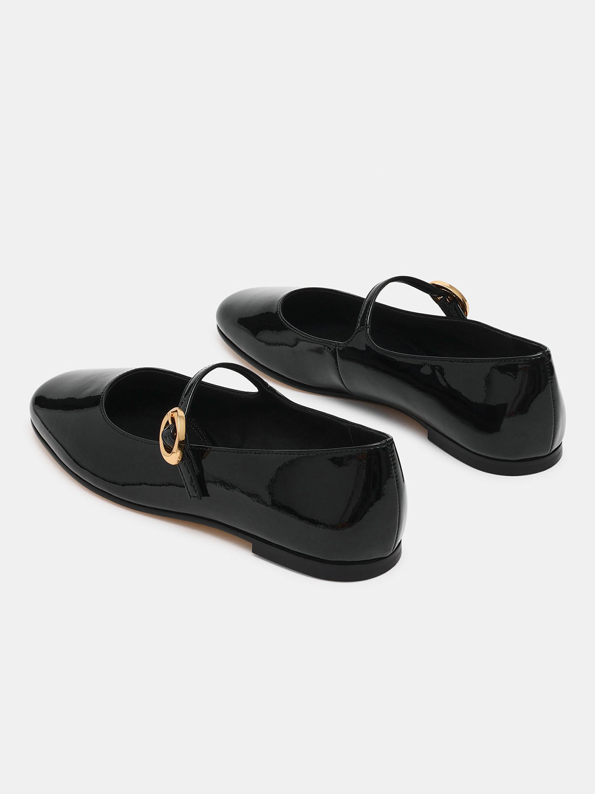 Black Patent Leather Square-Toe Buckle Mary Jane Ballet Flats