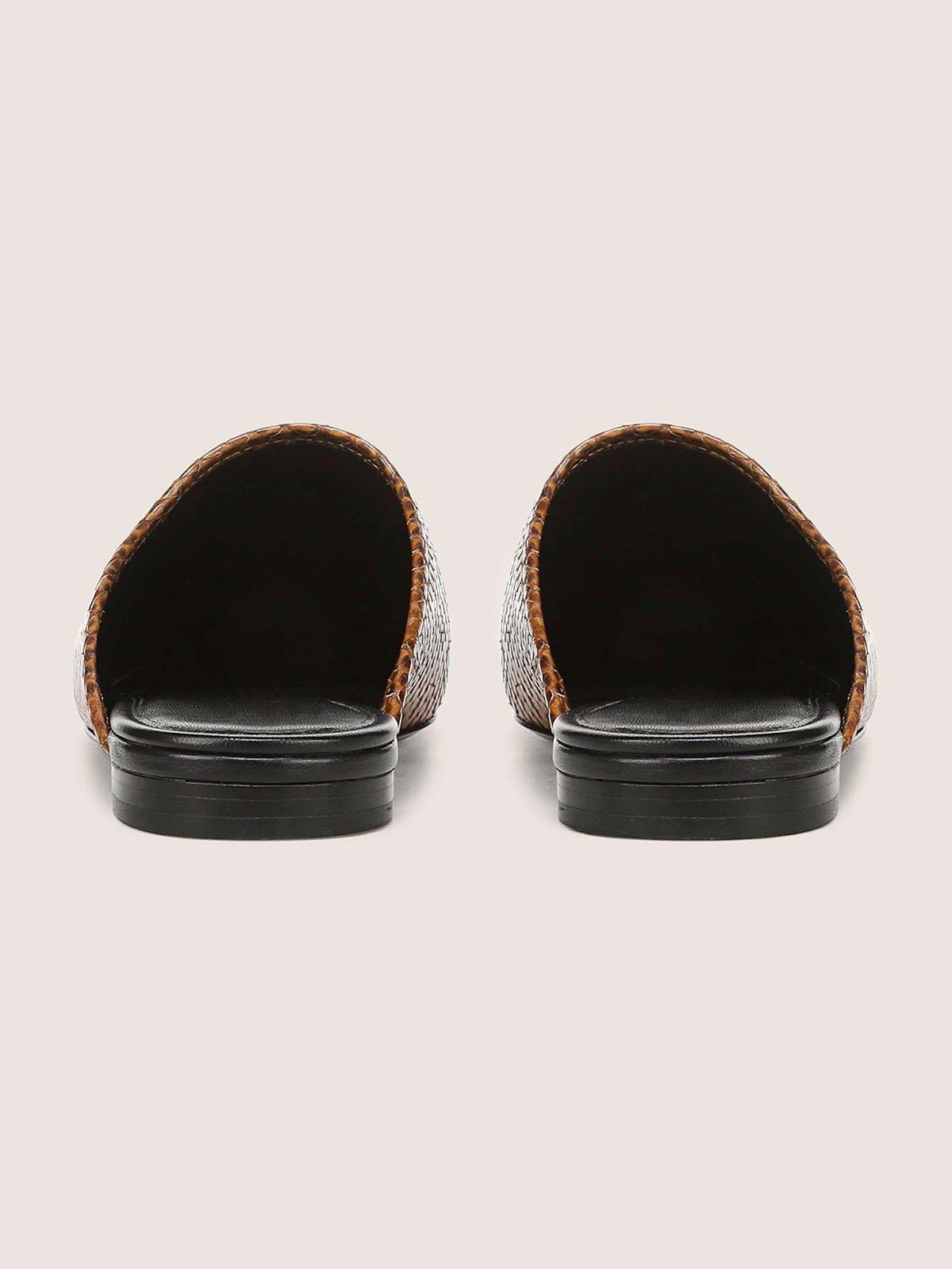 Brown Snakeskin Pattern Square-Toe Chic Backless Simple Flats