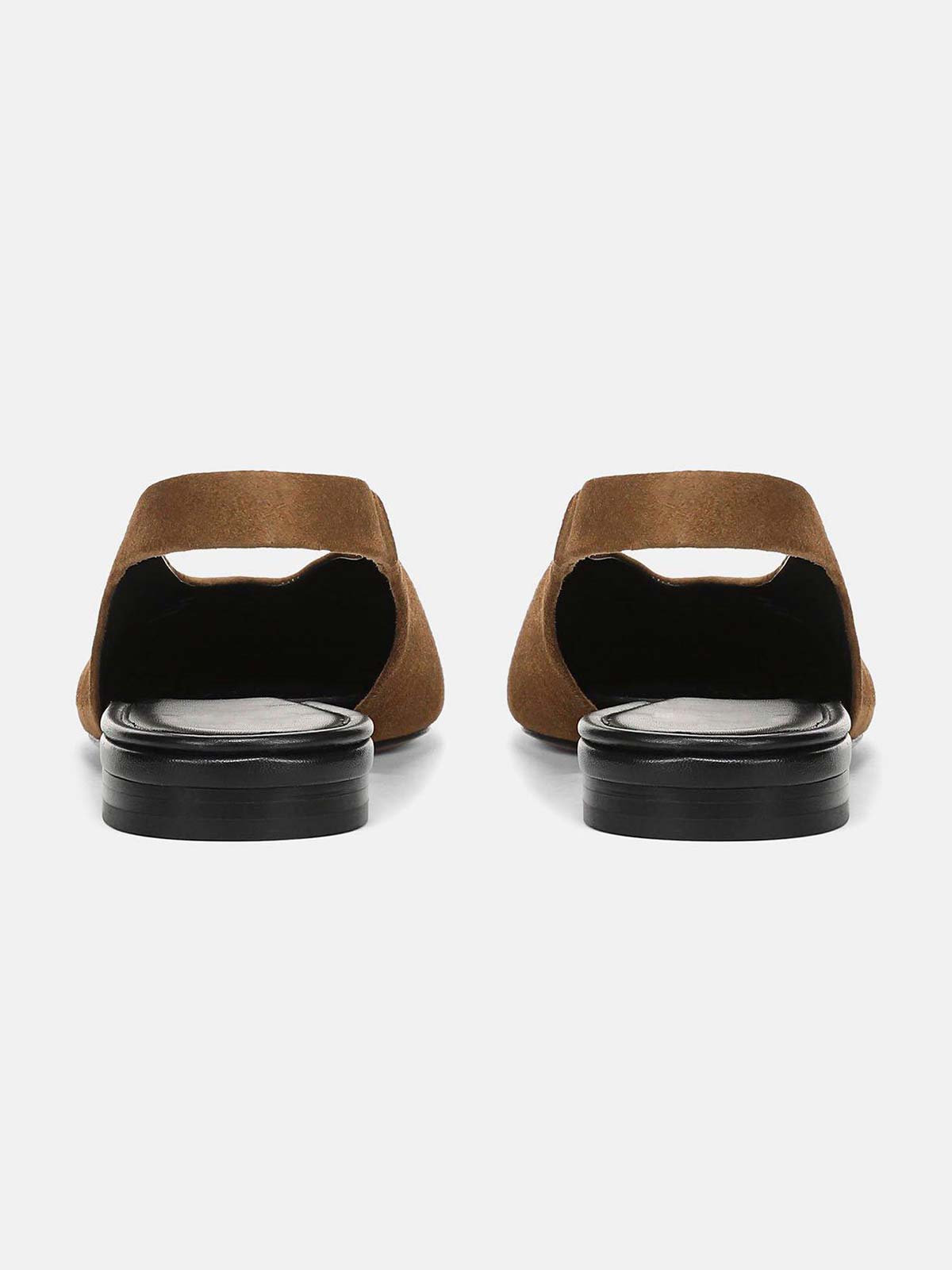 Brown Faux Suede Square-Toe Chic Back Strap Mules Flats