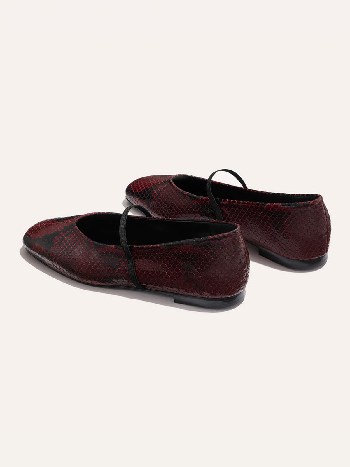 Mary Jane Square-Toe Slip-On Chic Ballet Flats - Burgundy Snakeskin Pattern