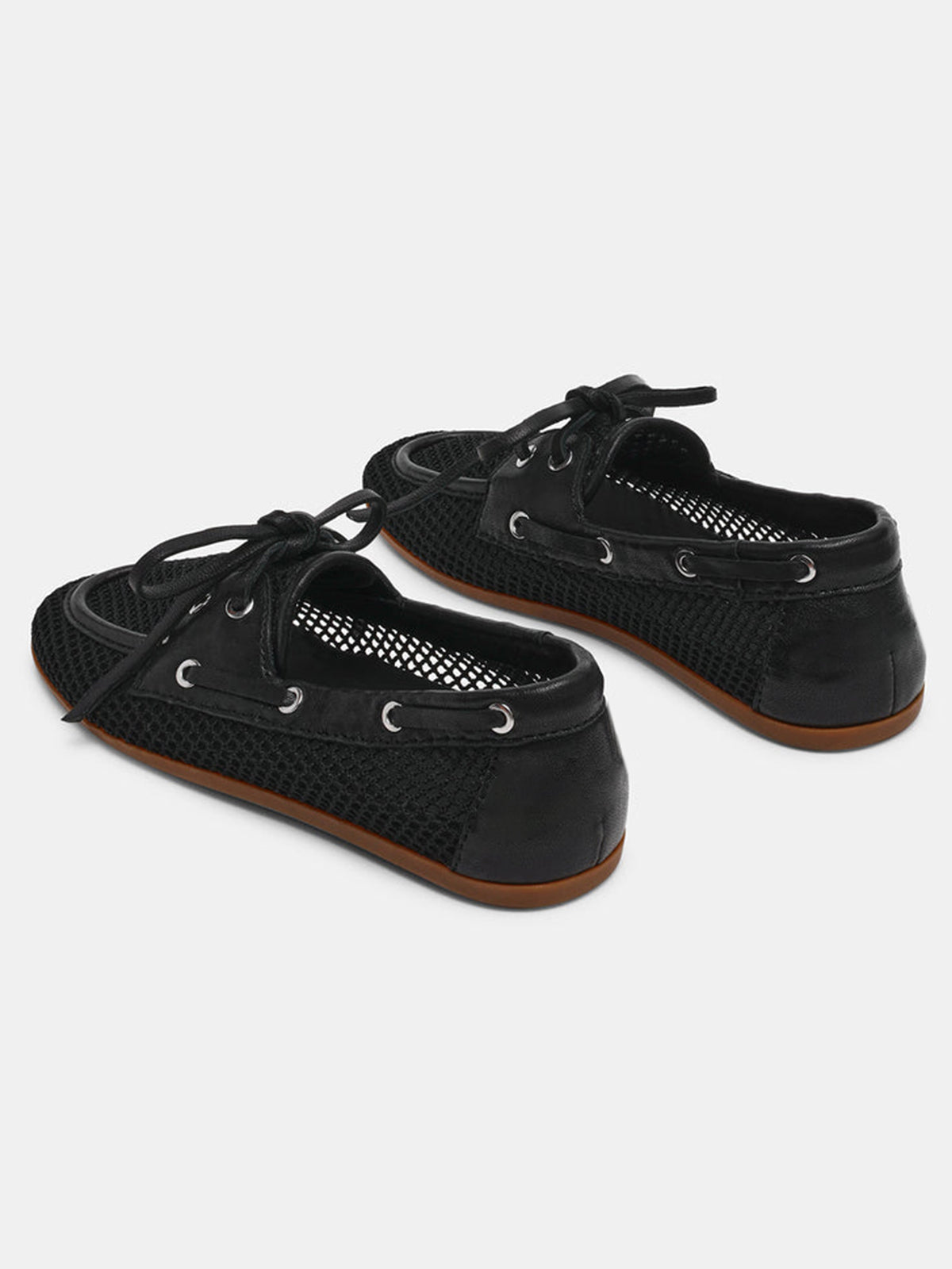 Black Mesh Round-Toe Classic Lace-Up Slip-On Flats