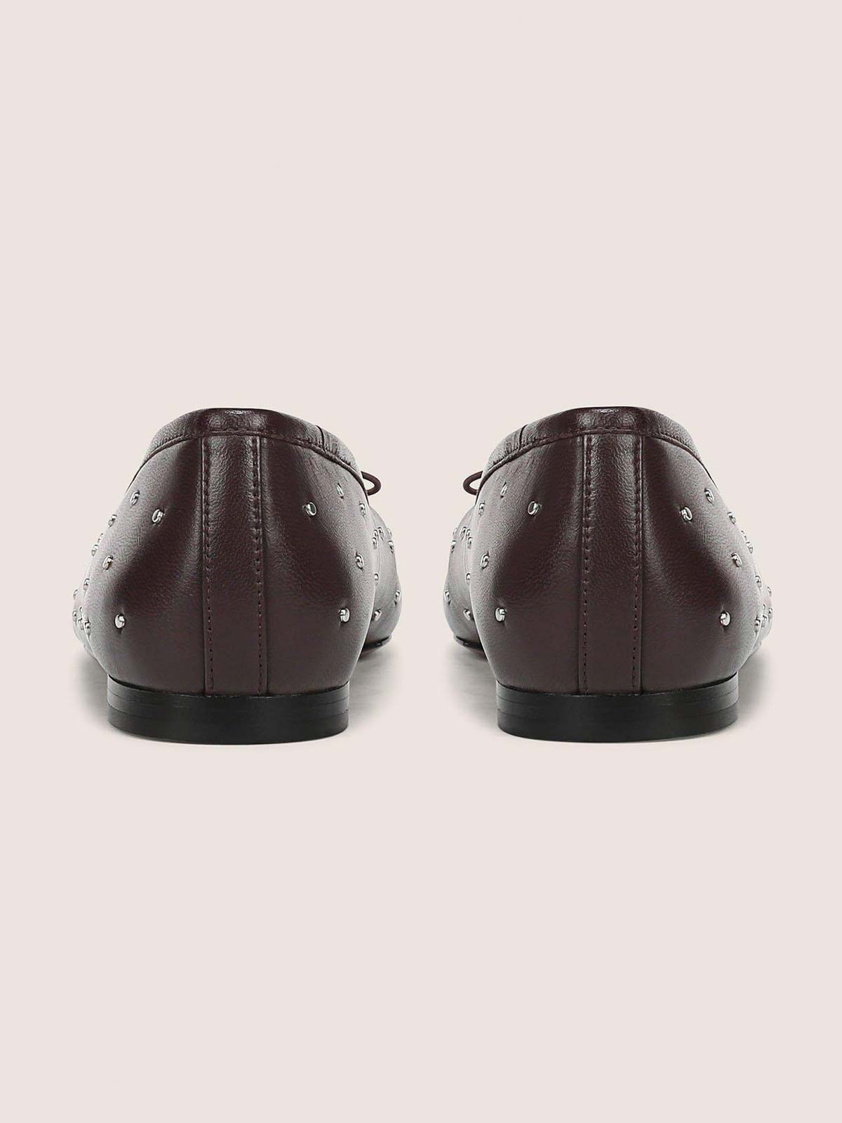 Dark Coffee Square-Toe Front Bow Studded Chic Ballet Flats