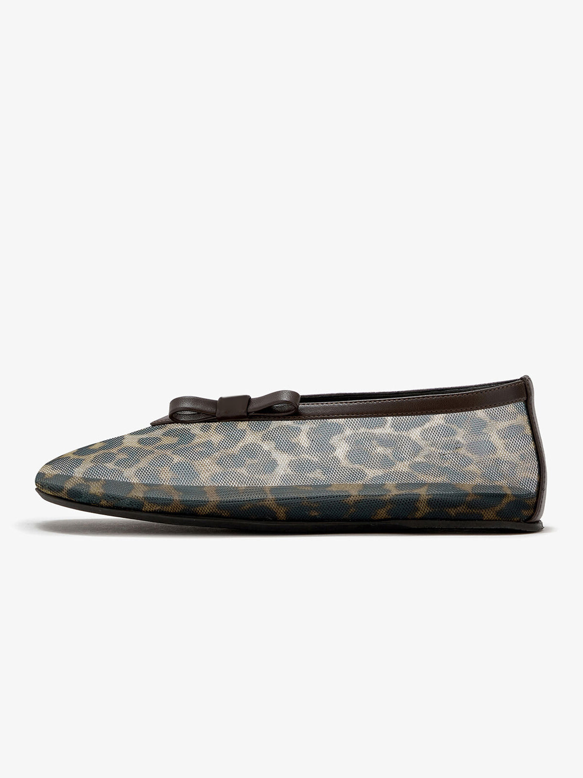 Leopard Mesh Square-Toe Side Knot Slip-On Ballet Flats
