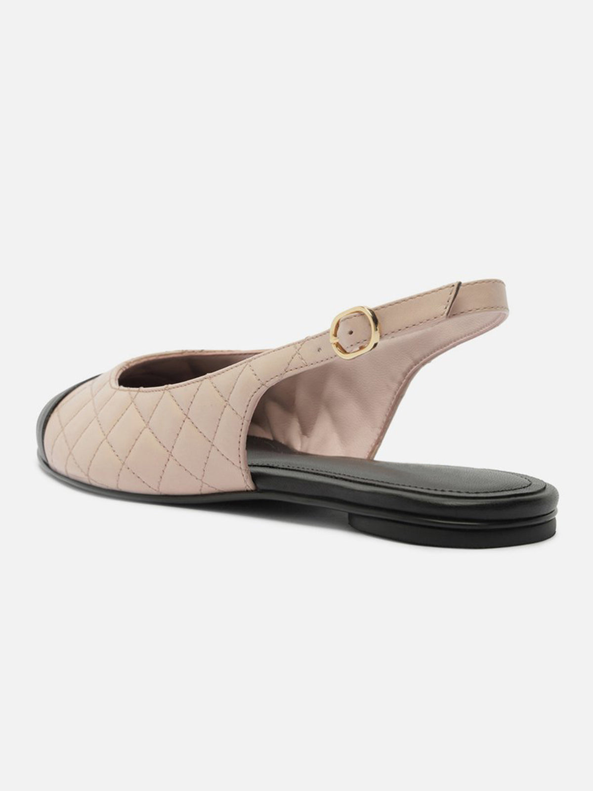 Beige Round-Toe Buckle Slingback Chic Slip-On Flats