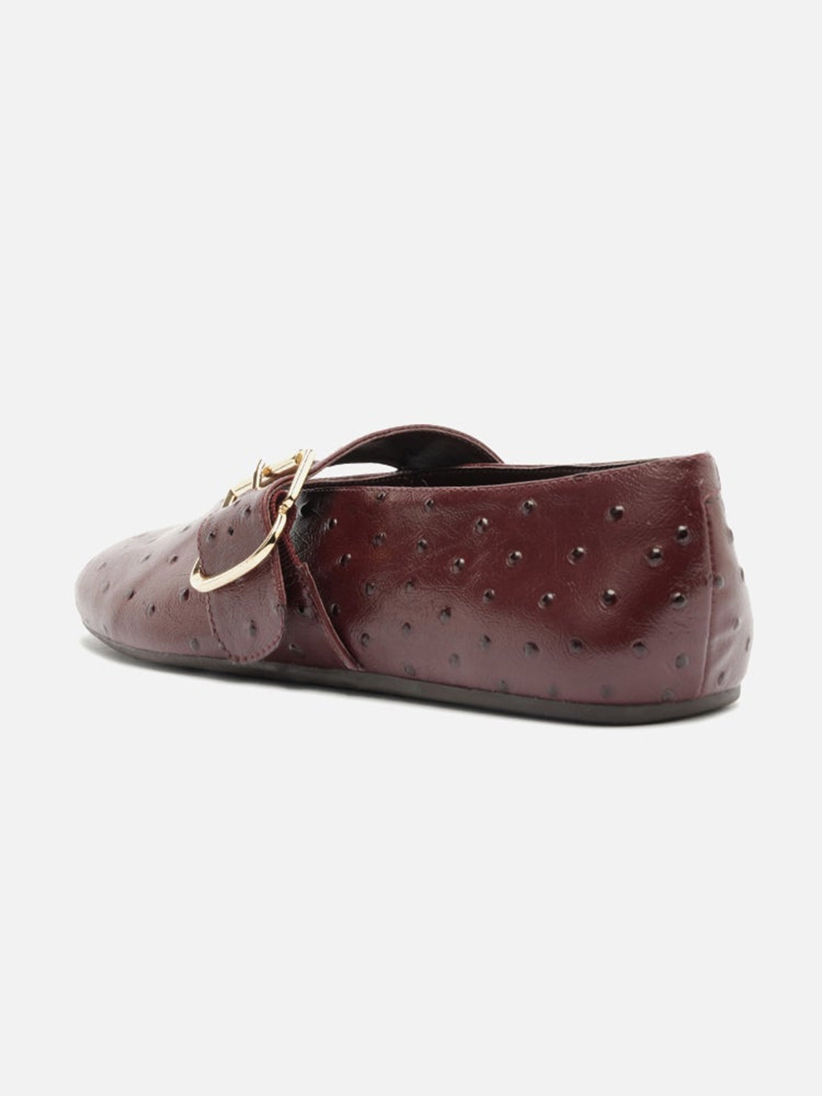 Red Ostrich Pattern Vegan Leather Round-Toe Mary Jane Chic Ballet Flats