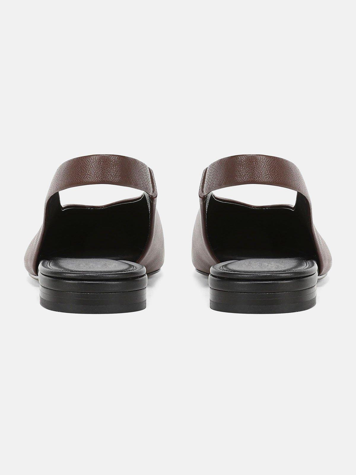 Brown Vegan Leather Square-Toe Chic Back Strap Mules Flats