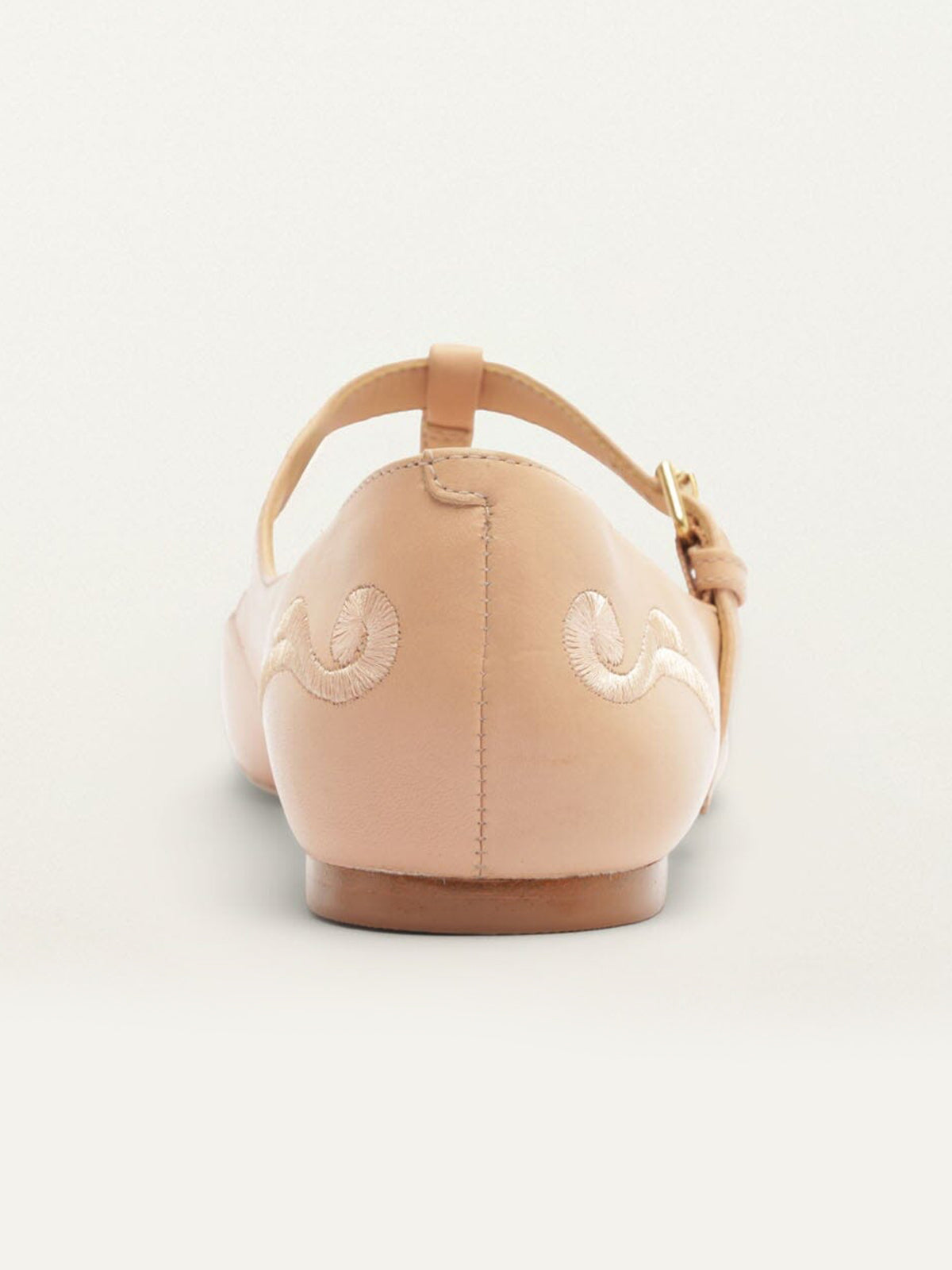 Beige Square-Toe Middle Strap Chic Embroidery Ballet Flats