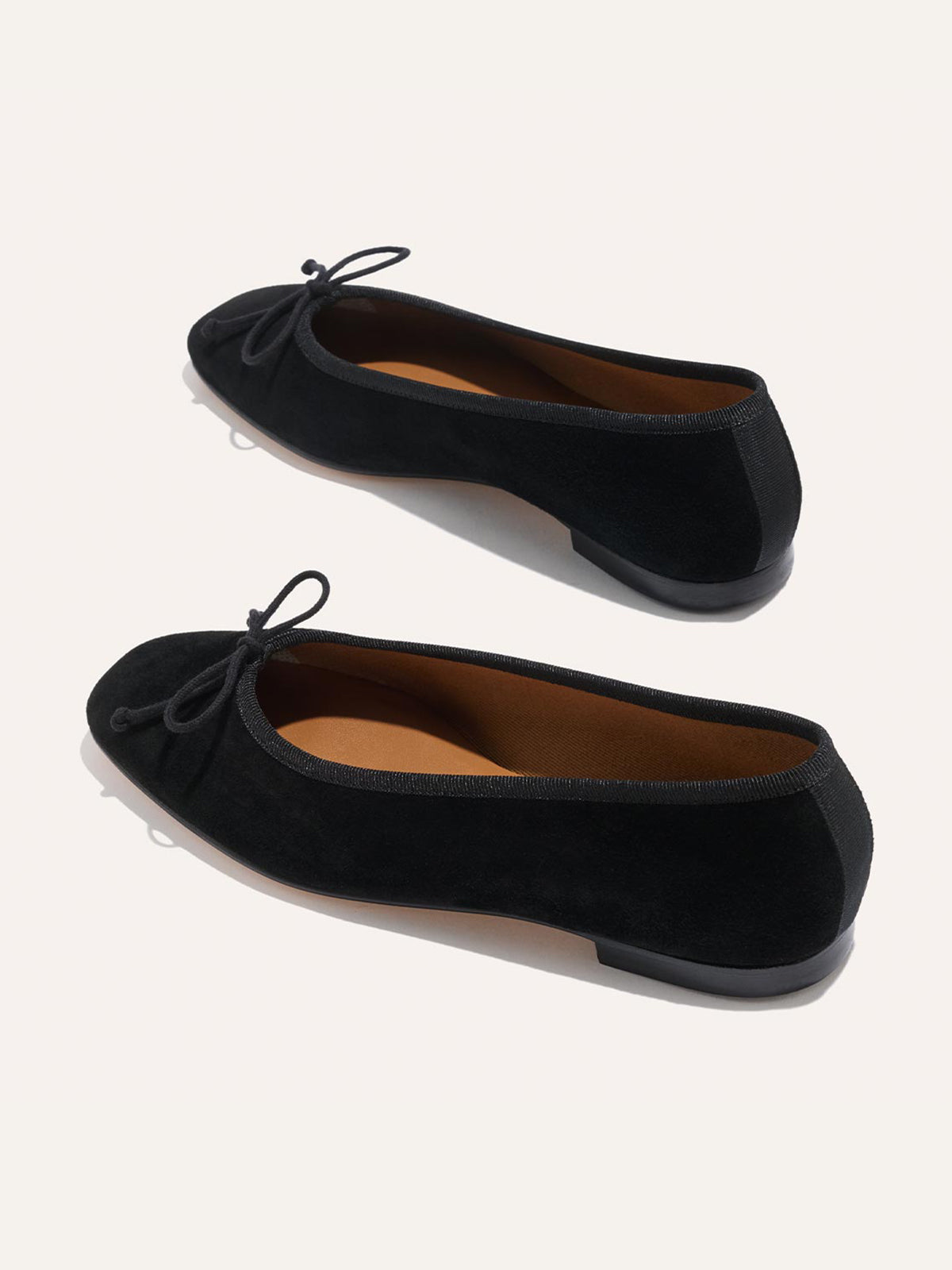 Front Bow Square-Toe Slip-On Chic Ballet Flats - Black Faux Suede