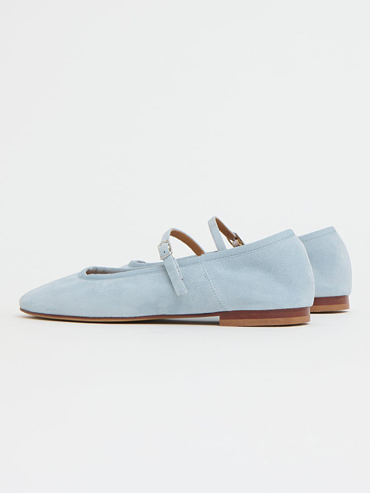 Blue Faux Suede Round-Toe Mary Jane With Buckle Chic Ballet Flats
