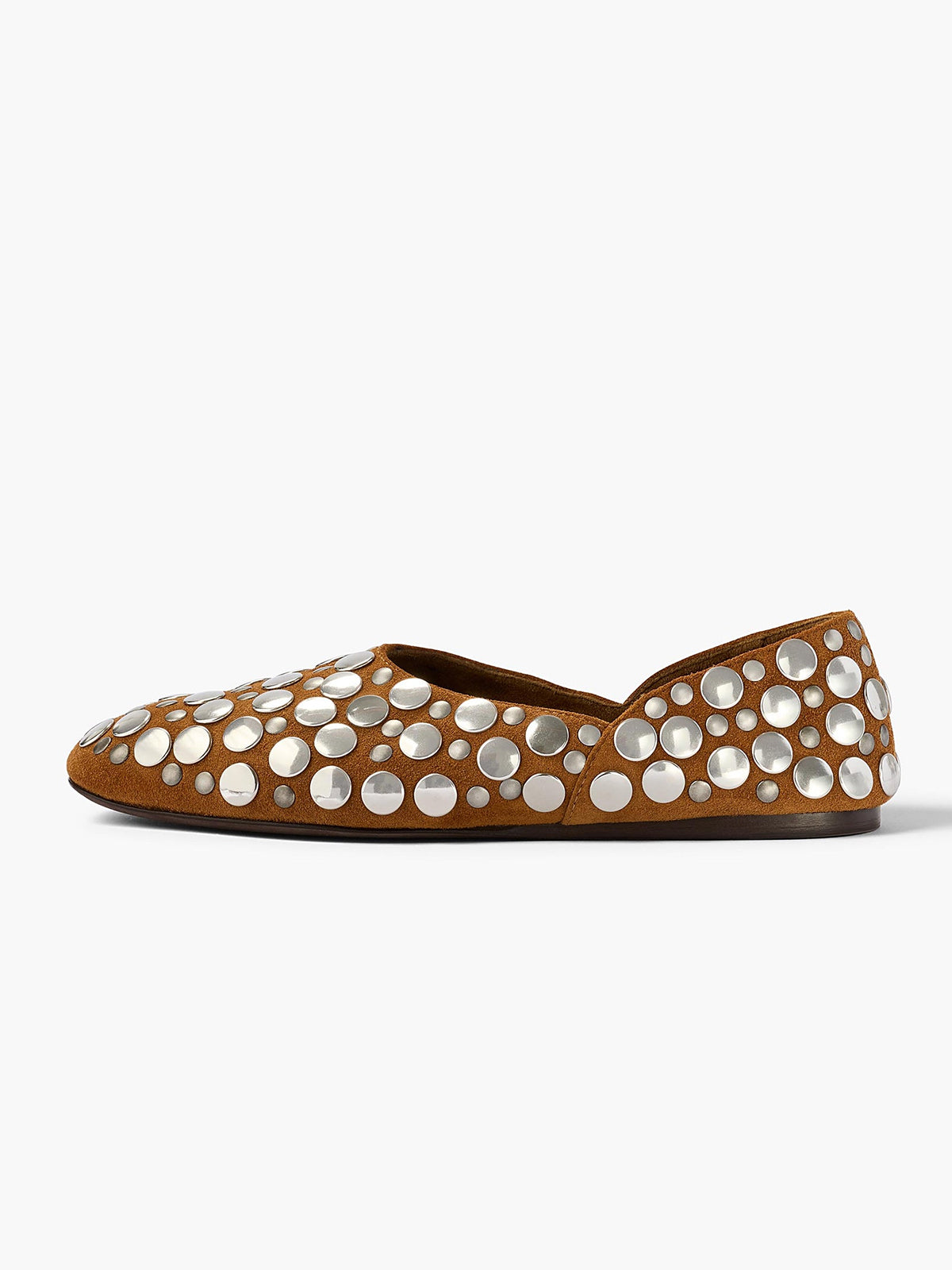 Studs Slip-On Round-Toe Simple Ballet Flats - Tan Faux Suede