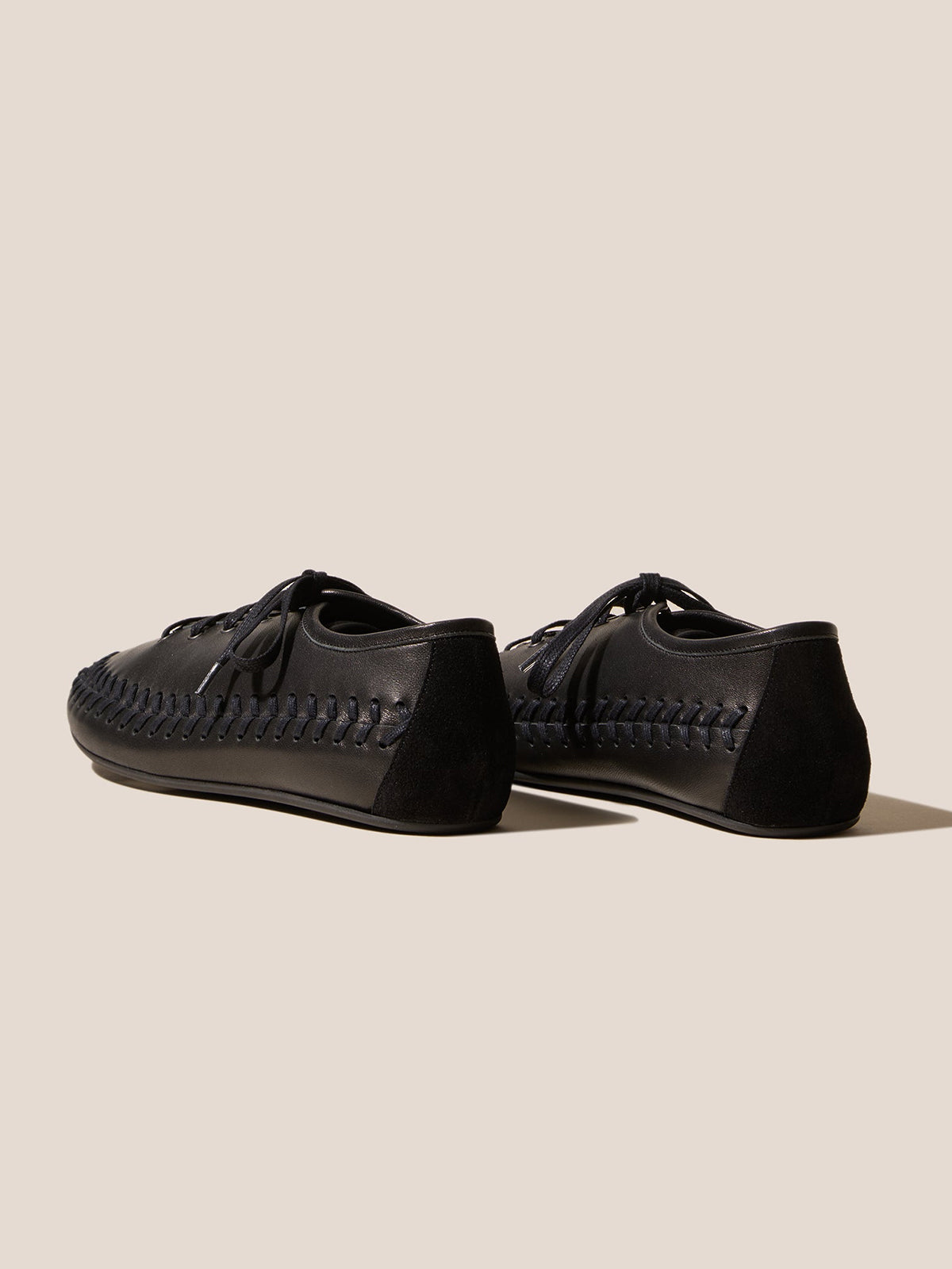Black Round-Toe Lace-Up And Braided-Detail Sporty Flats