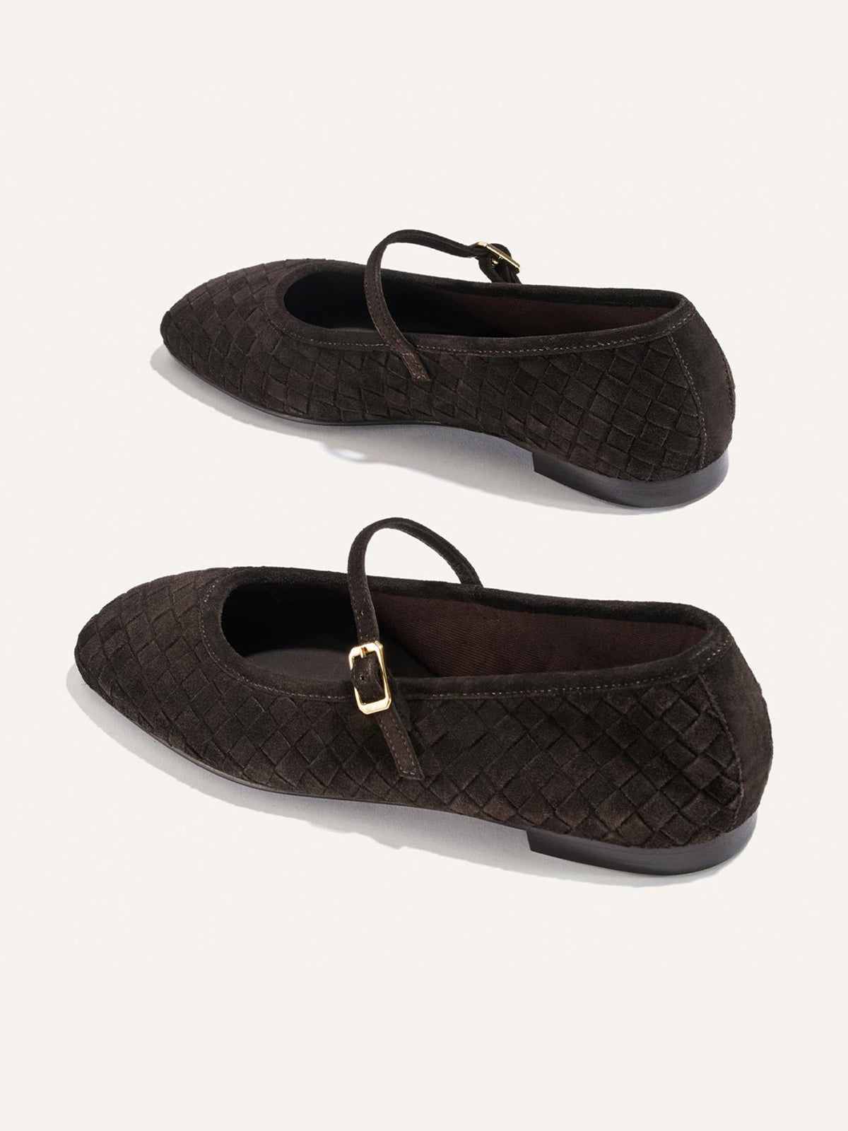 Chocolate Woven Faux Suede Square-Toe Mary Jane Chic Ballet Flats