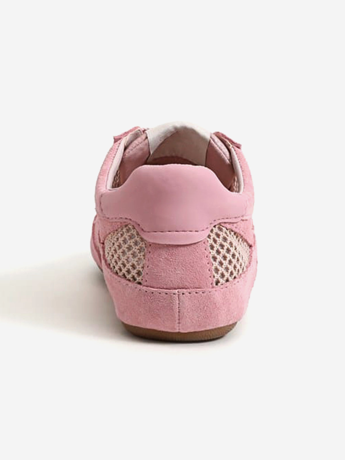 Pink Cow Suede And Mesh Round-Toe Chic Lace-Up Flats Sneakers