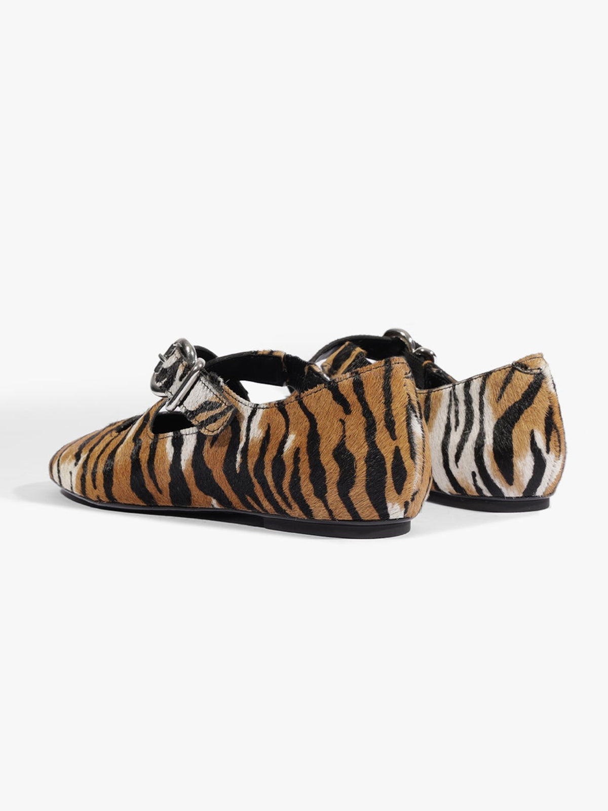 Tiger Pattern Square-Toe Chic Crossed Strap With Buckle Slip-On Flats