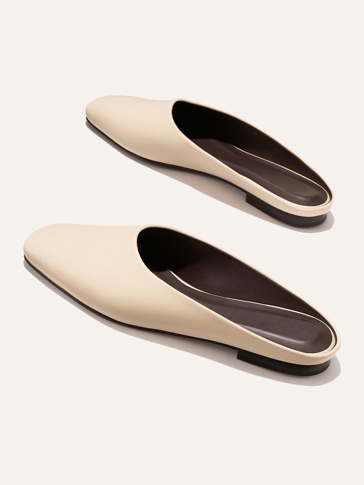 Backless Square-Toe Slip-On Chic Flats - Bone