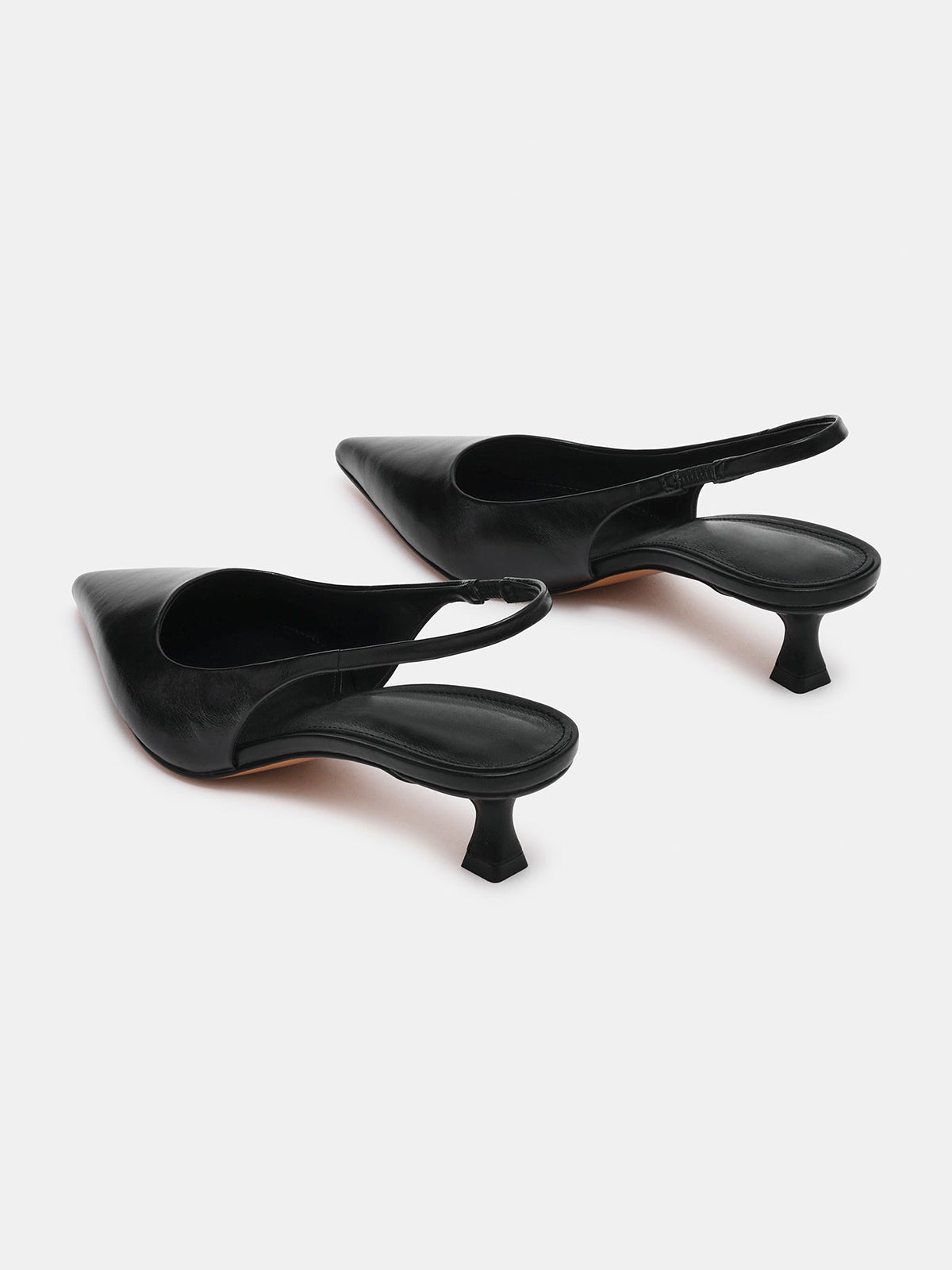 Black Pointed-Toe Classic Back Strap Chic Kitten Heels