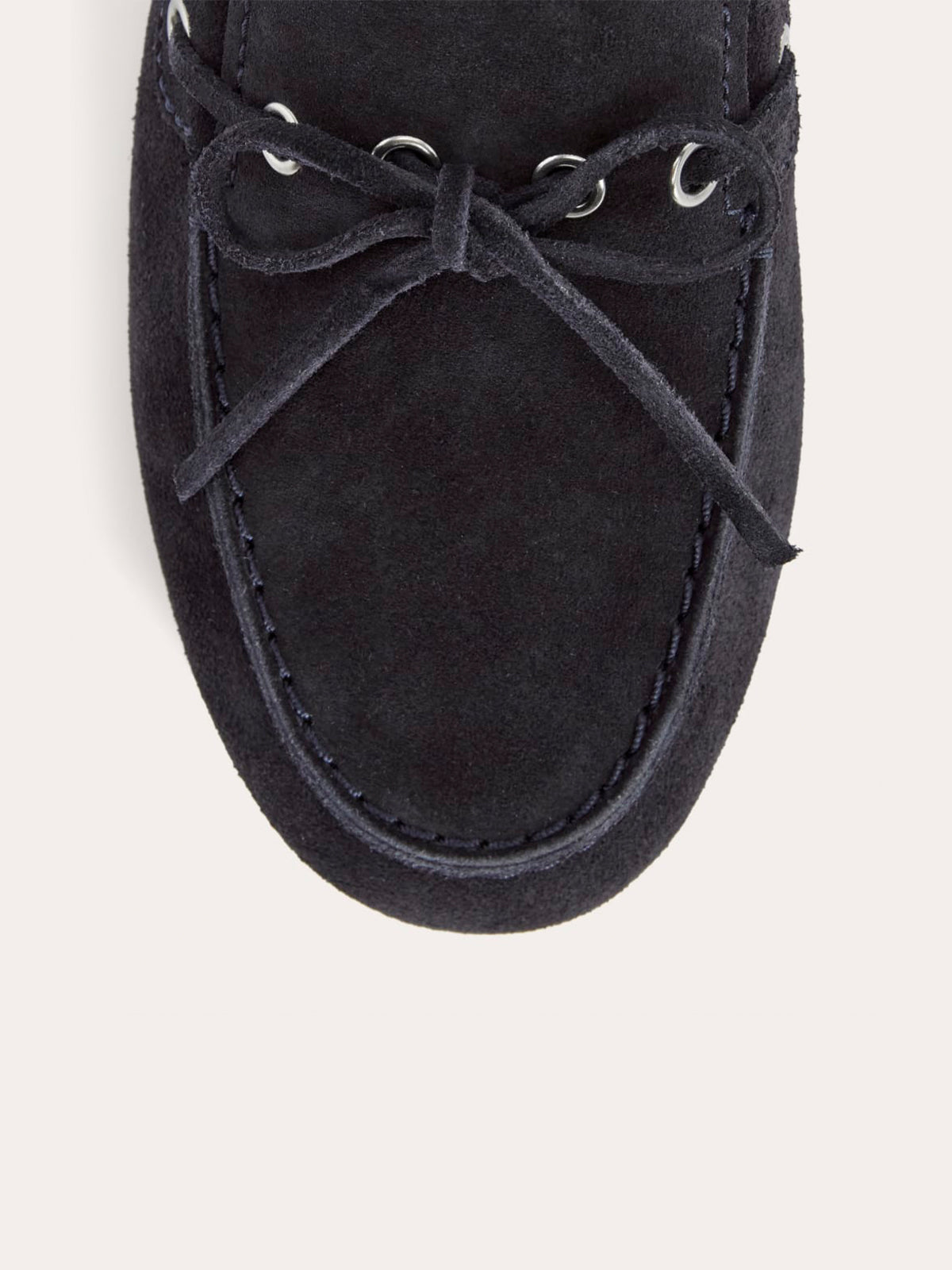 Dark Navy Faux Suede Round-Toe Front Bow And Lace Edge With Eyelets Flats