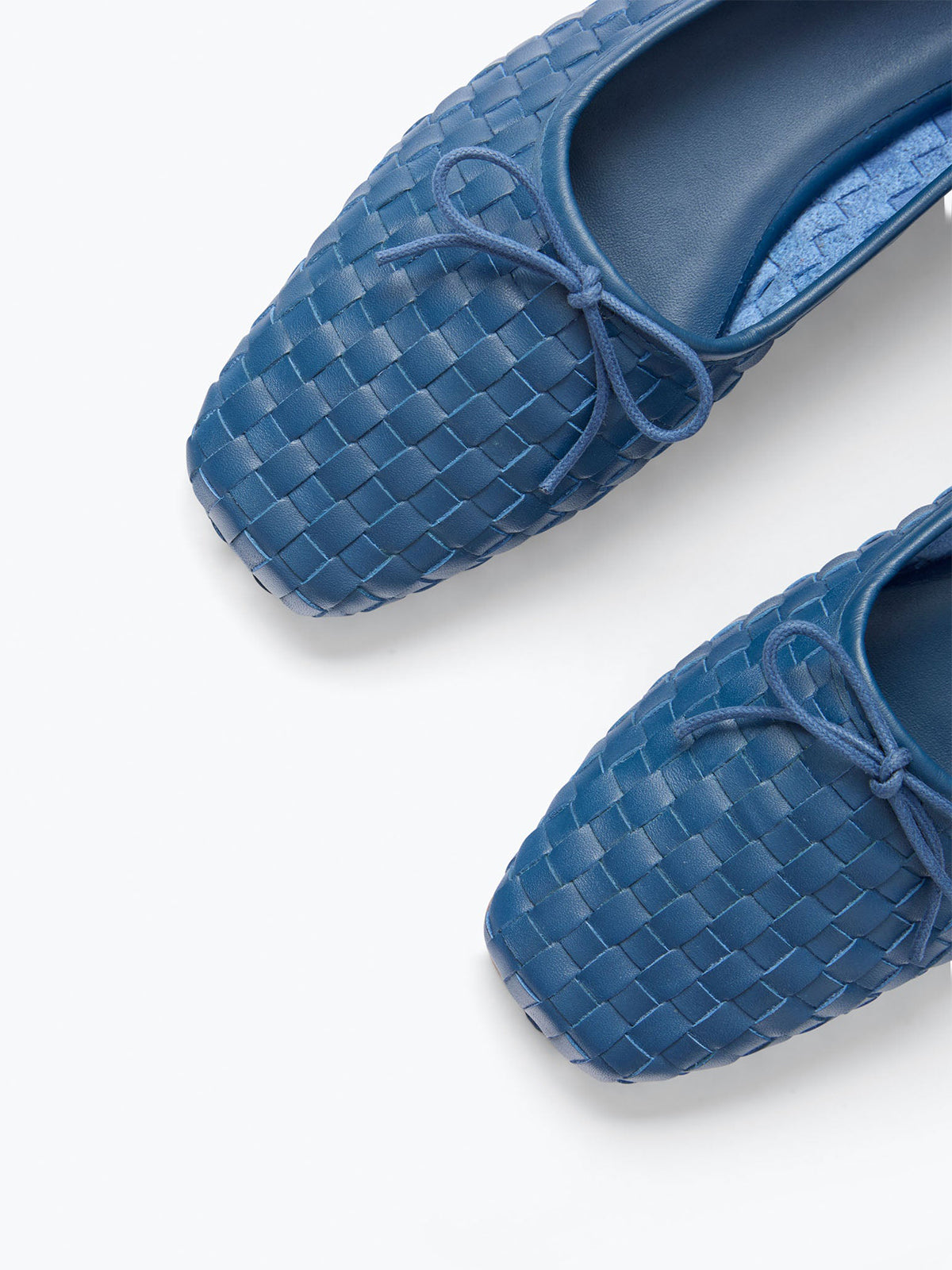 Woven Vegan Leather Square-Toe Front Bow Slip-On Ballet Flats - Indigo
