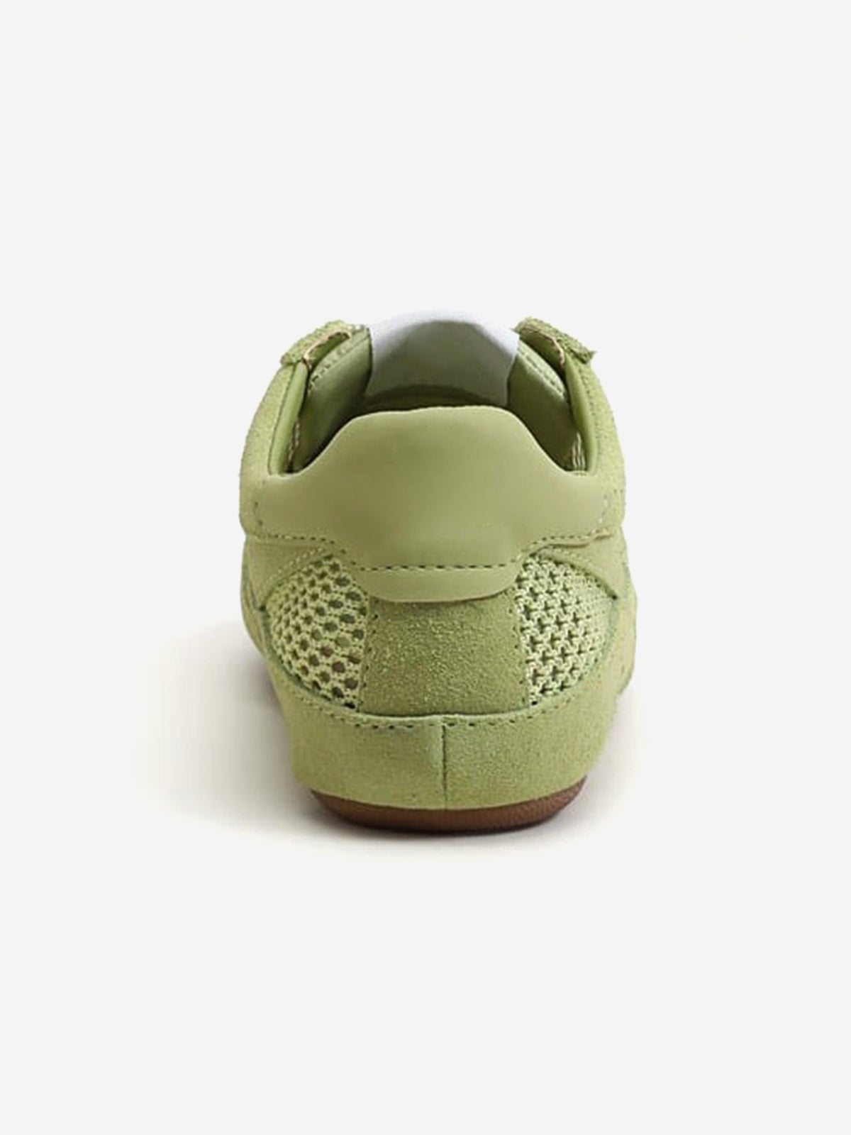 Green Cow Suede And Mesh Round-Toe Chic Lace-Up Flats Sneakers
